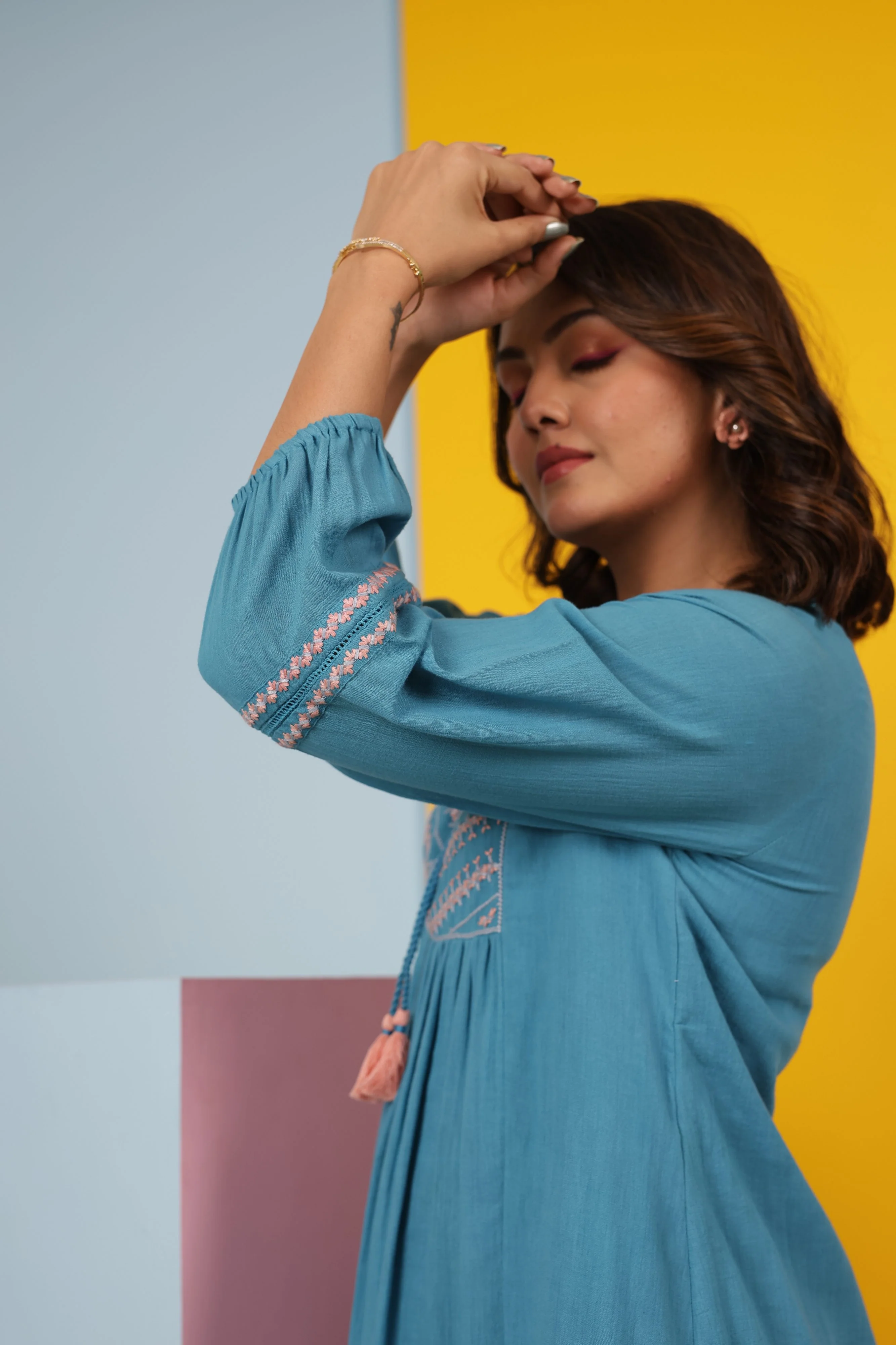 Avanti Cyan Cotton Dress - Image 7