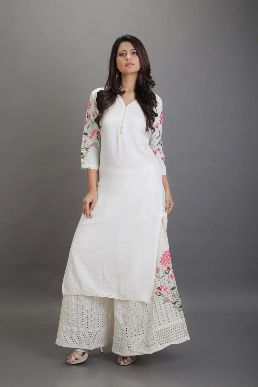 Cotton Embroidred Kurta with Heavy Hakoba embroidered Pallazos - Image 2