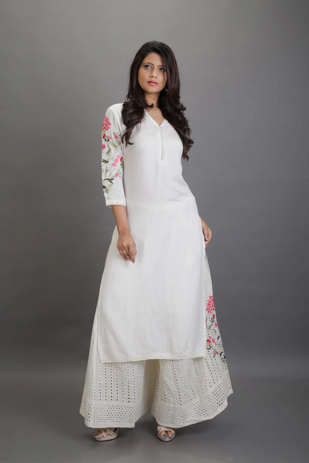 Cotton Embroidred Kurta with Heavy Hakoba embroidered Pallazos - Image 4