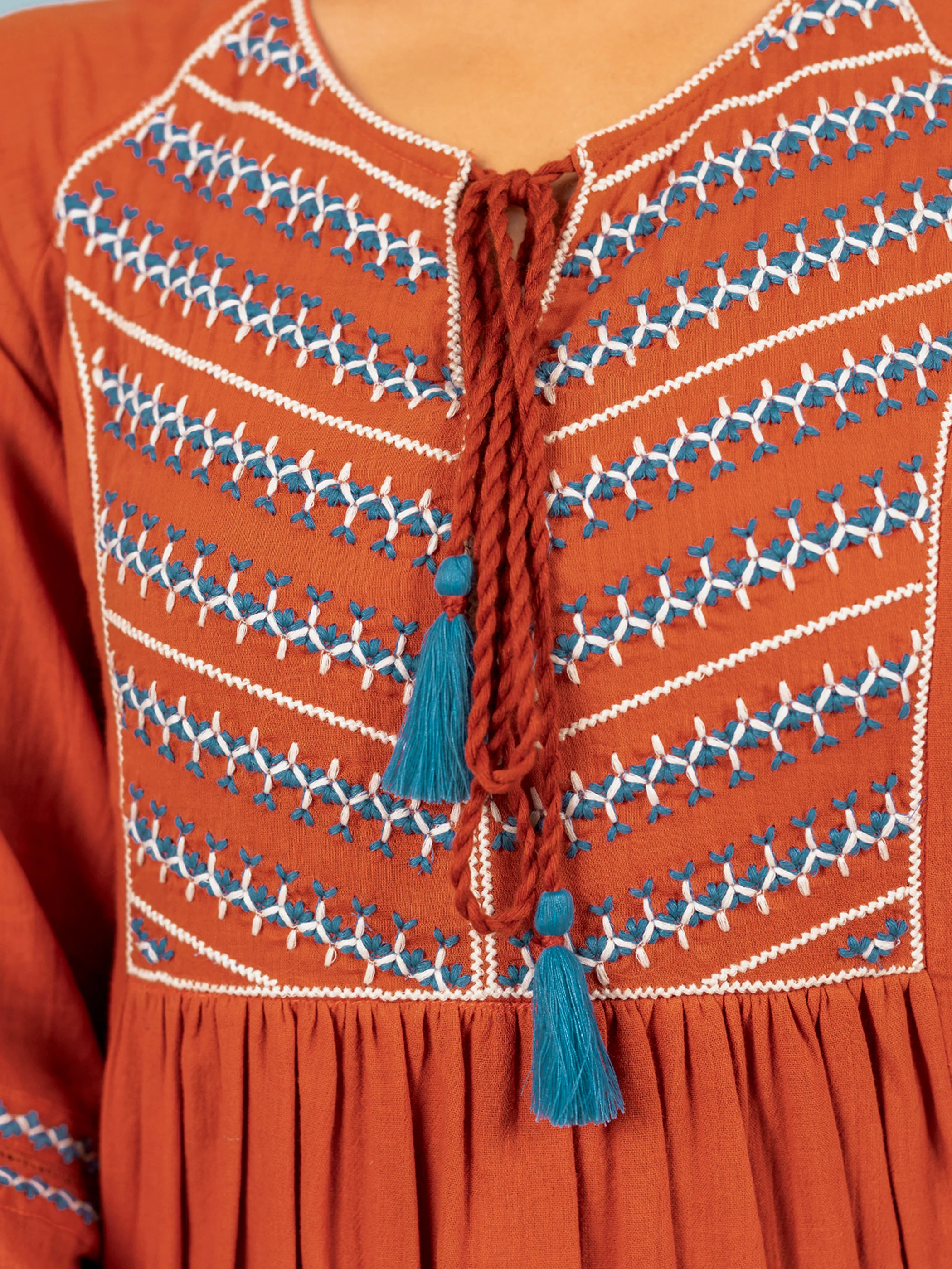 Jhalak Saffron Cotton Dress - Image 2