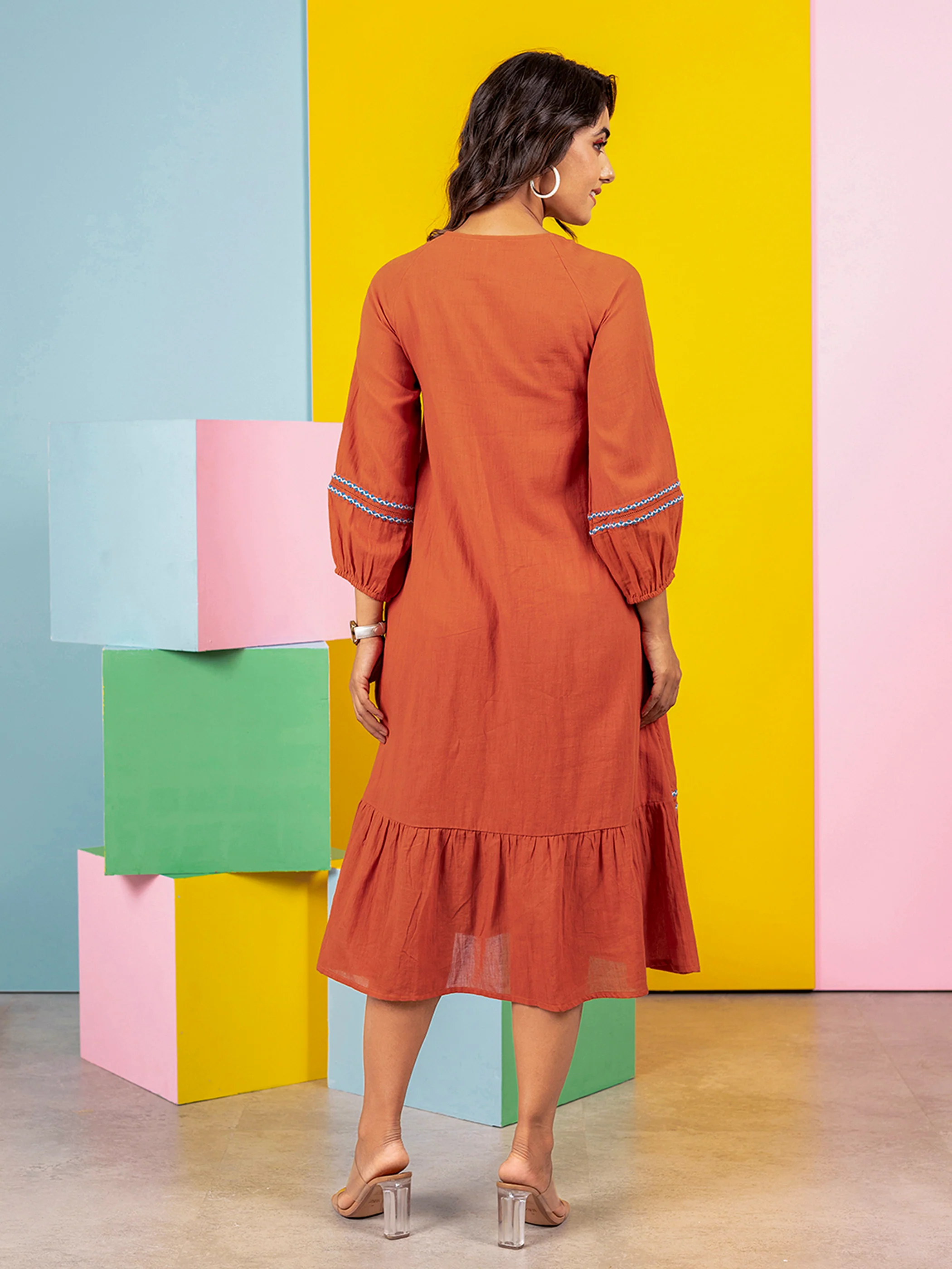 Jhalak Saffron Cotton Dress - Image 3