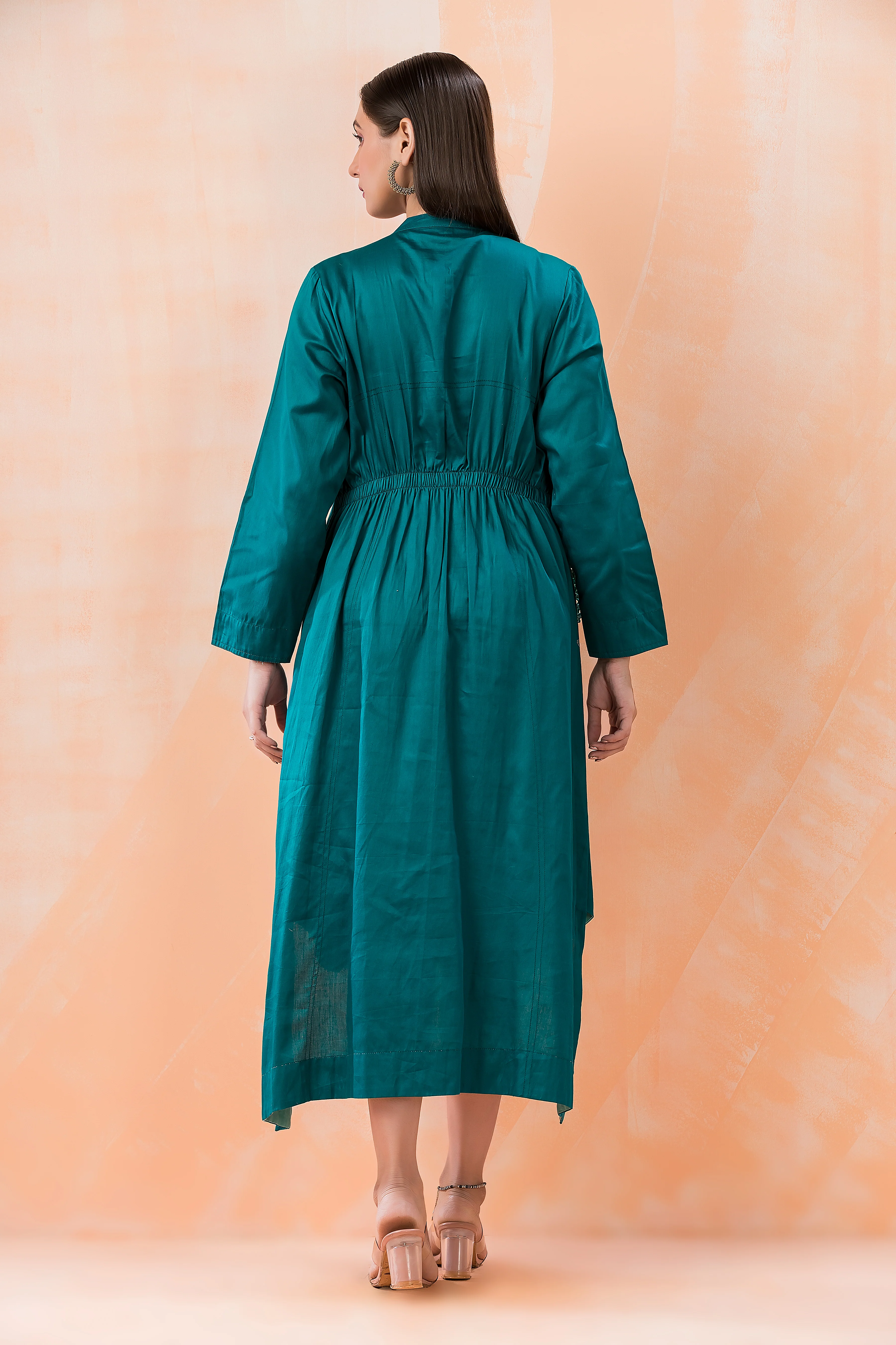 Niharika Teal Cotton Dress - Image 3