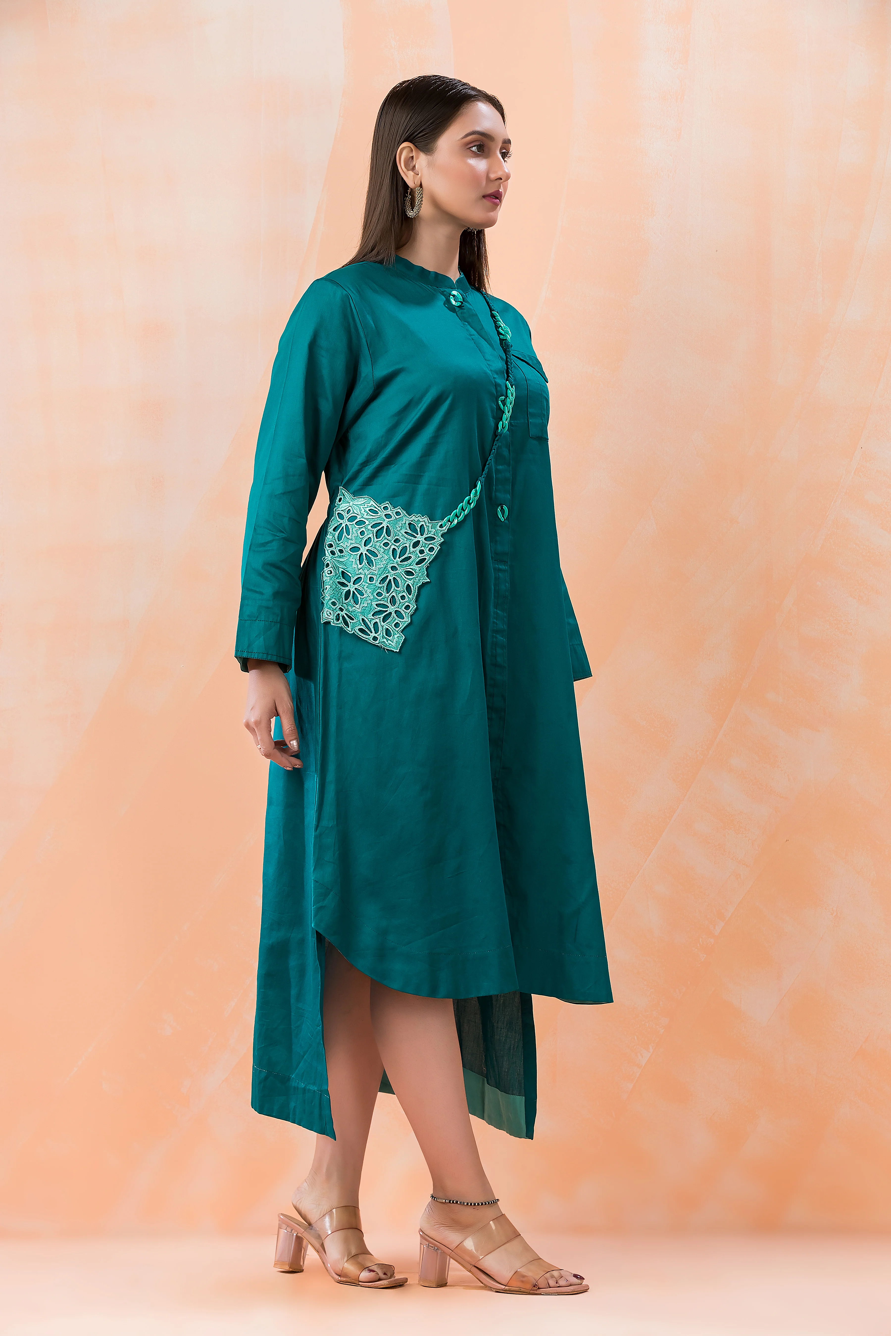 Niharika Teal Cotton Dress - Image 4