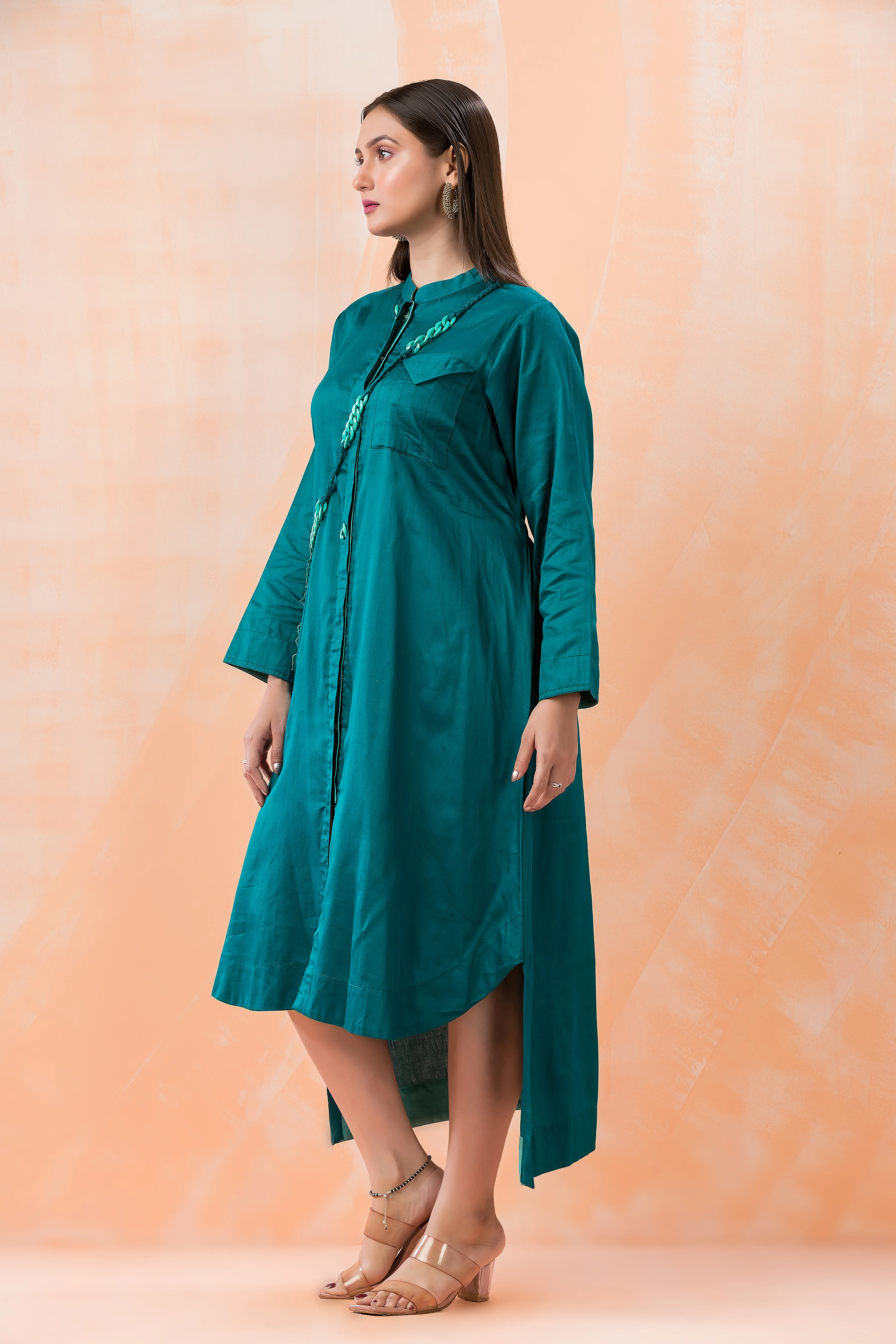 Niharika Teal Cotton Dress - Image 5