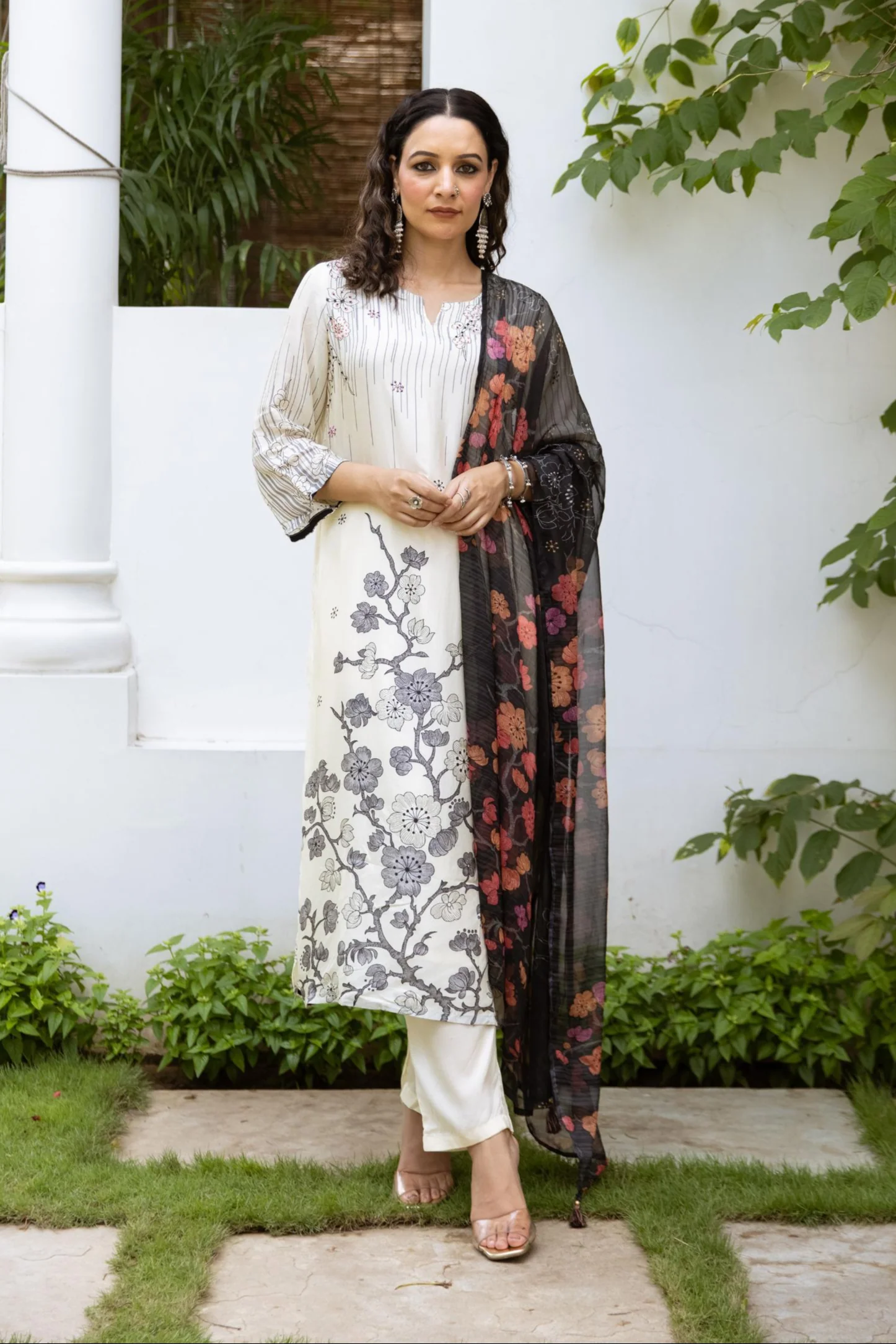 Samiksha Dove Premium Digital Print Muslin Suit Set - Image 2