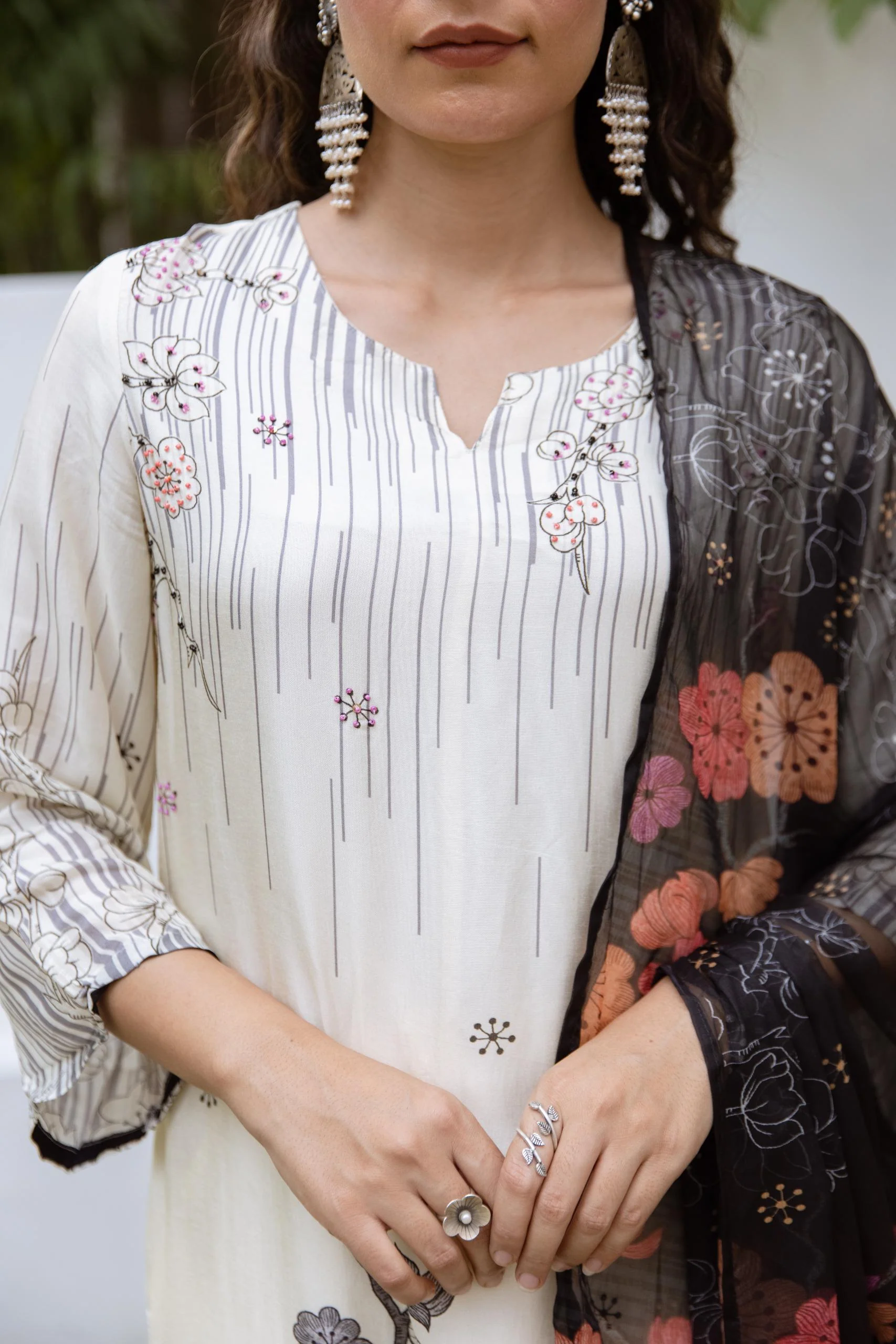 Samiksha Dove Premium Digital Print Muslin Suit Set - Image 3