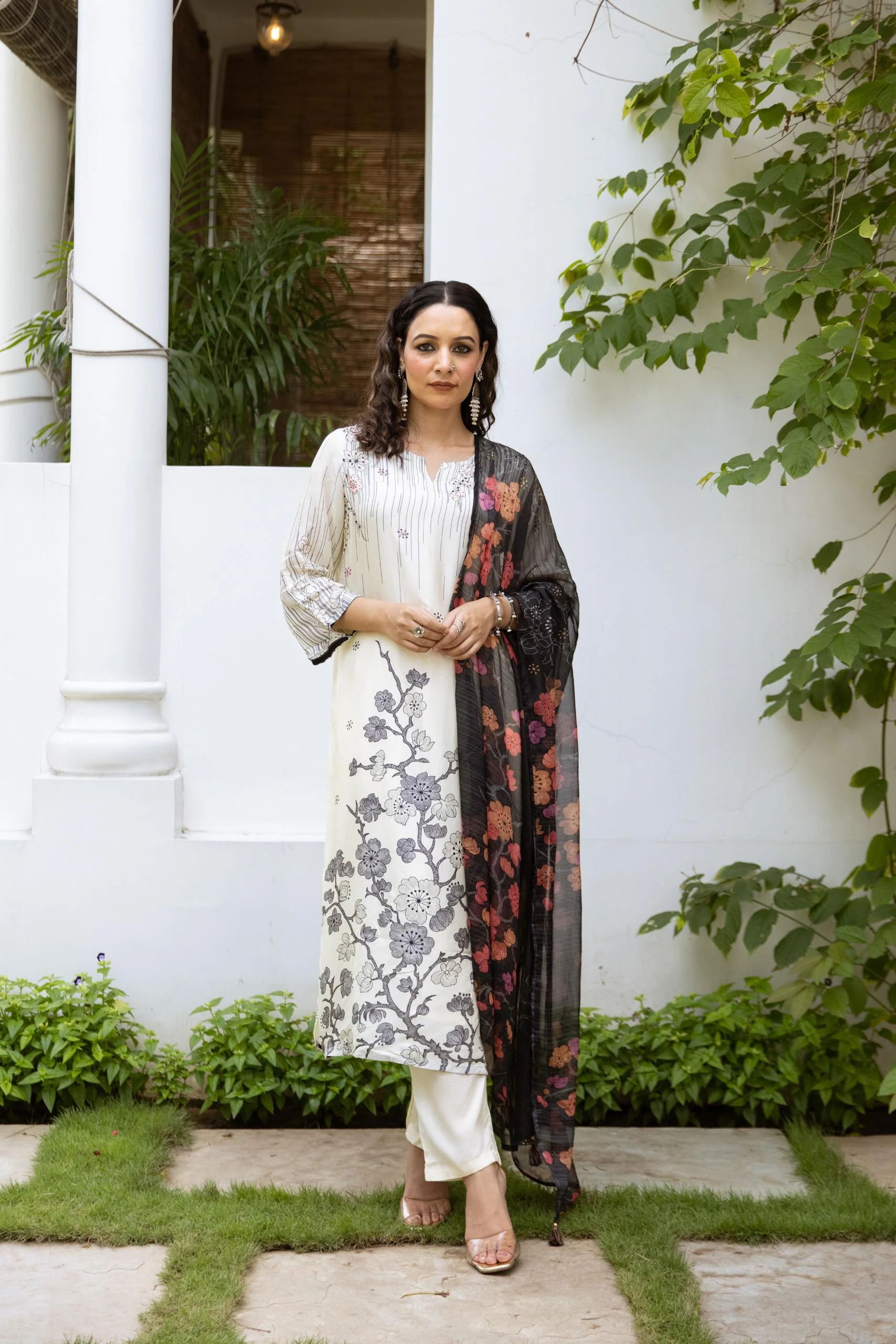 Samiksha Dove Premium Digital Print Muslin Suit Set - Image 4