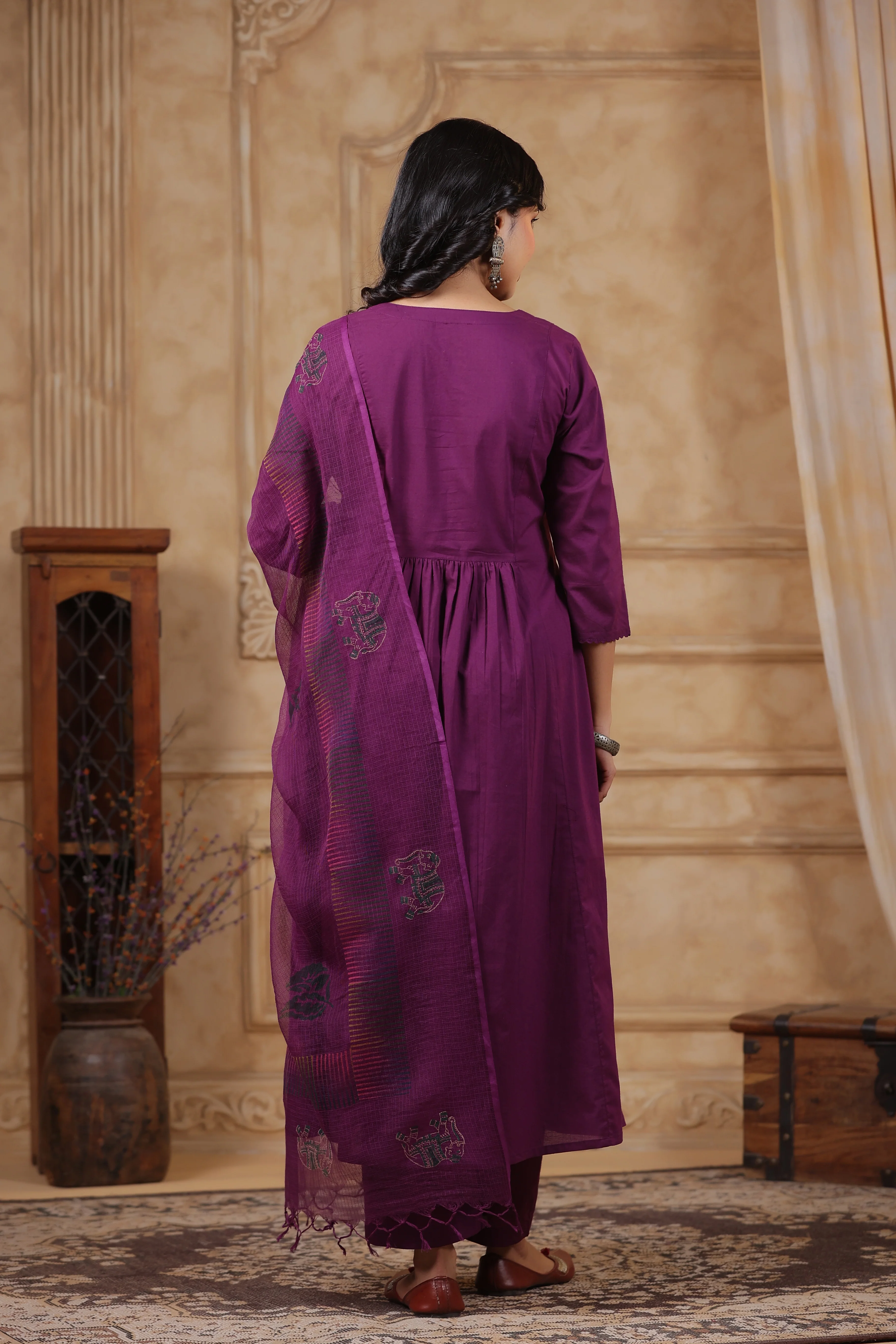 Hiya Sangria Embroidered Cotton Suit Set - Image 3