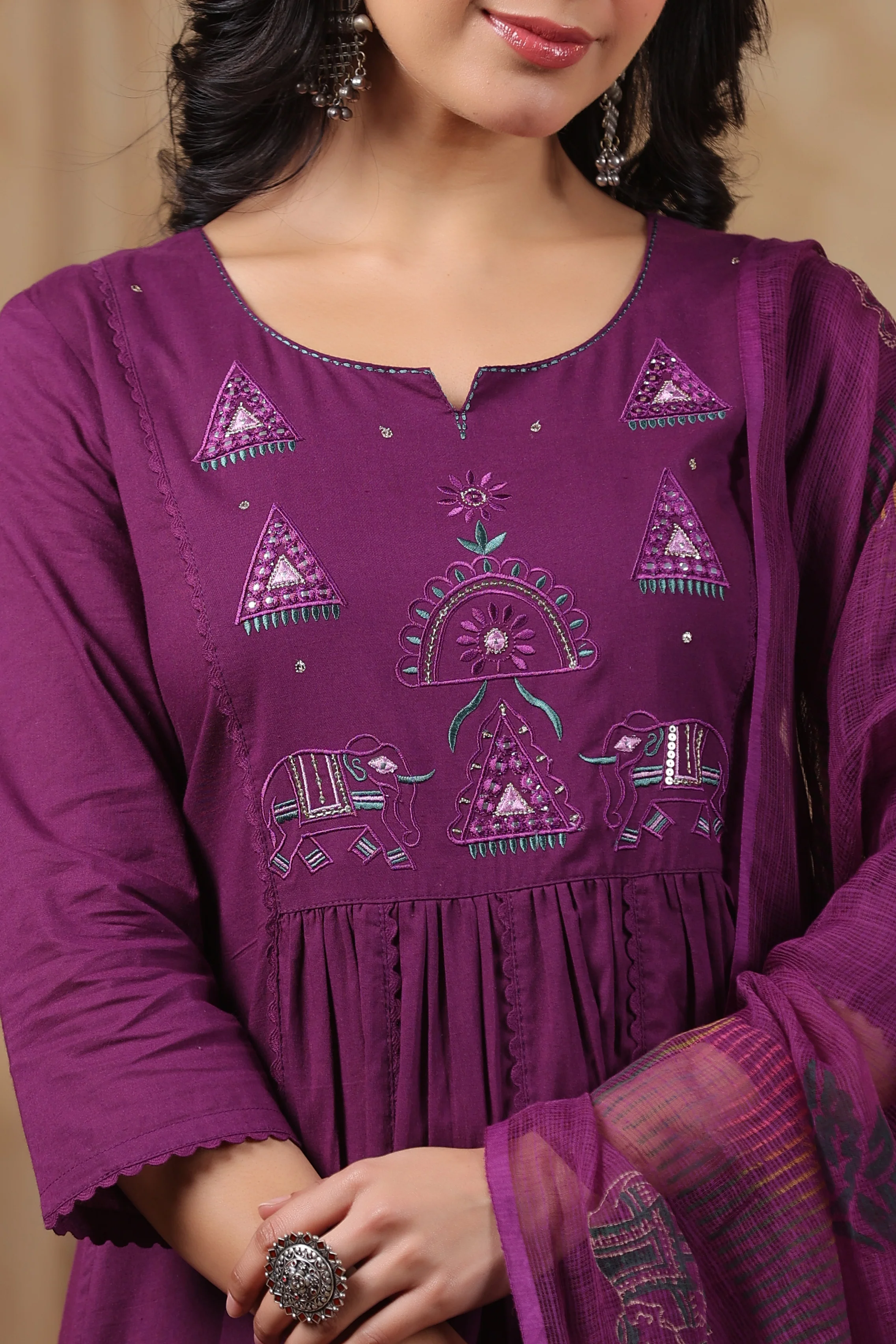 Hiya Sangria Embroidered Cotton Suit Set - Image 4