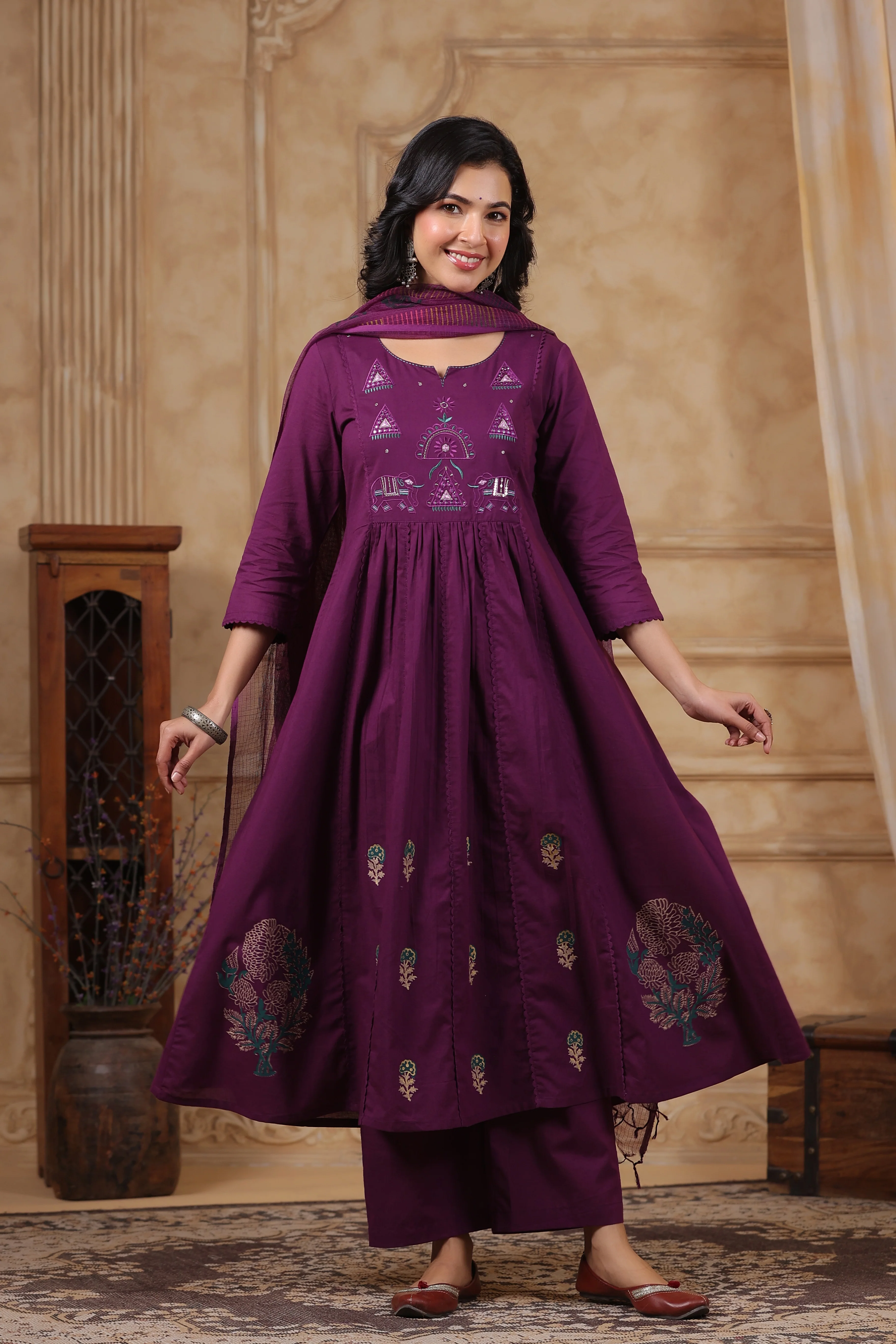 Hiya Sangria Embroidered Cotton Suit Set - Image 6