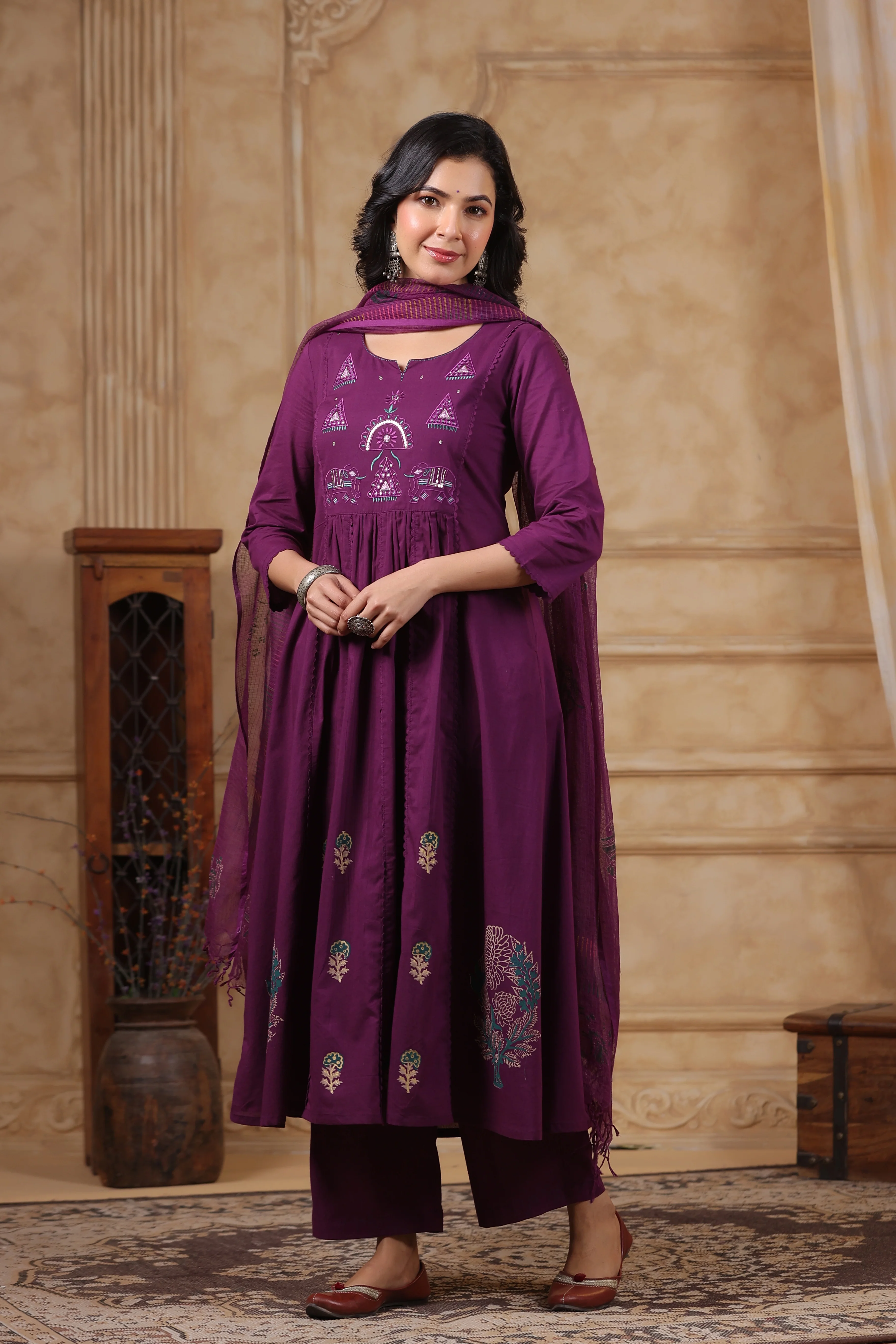 Hiya Sangria Embroidered Cotton Suit Set - Image 8