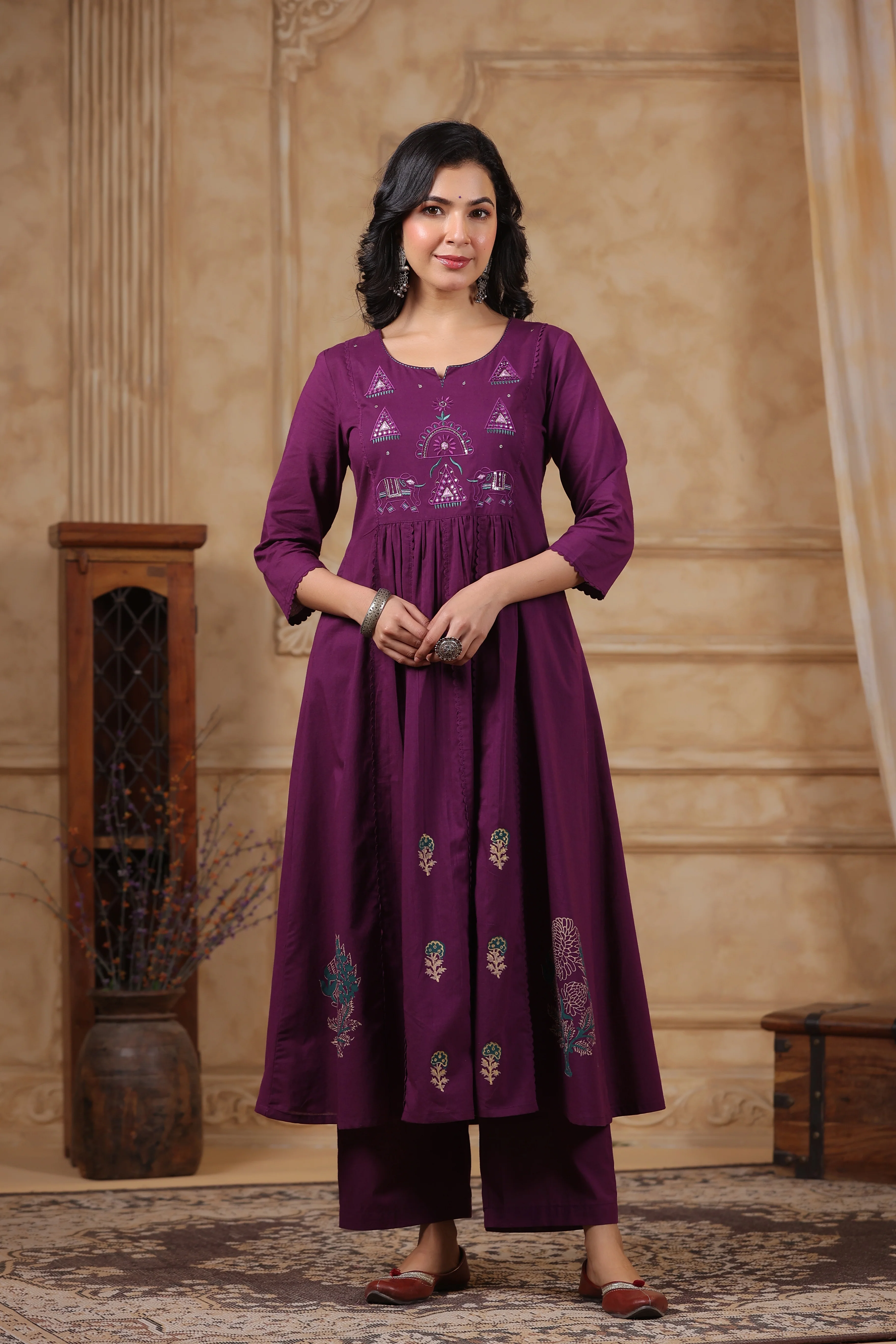 Hiya Sangria Embroidered Cotton Suit Set - Image 9