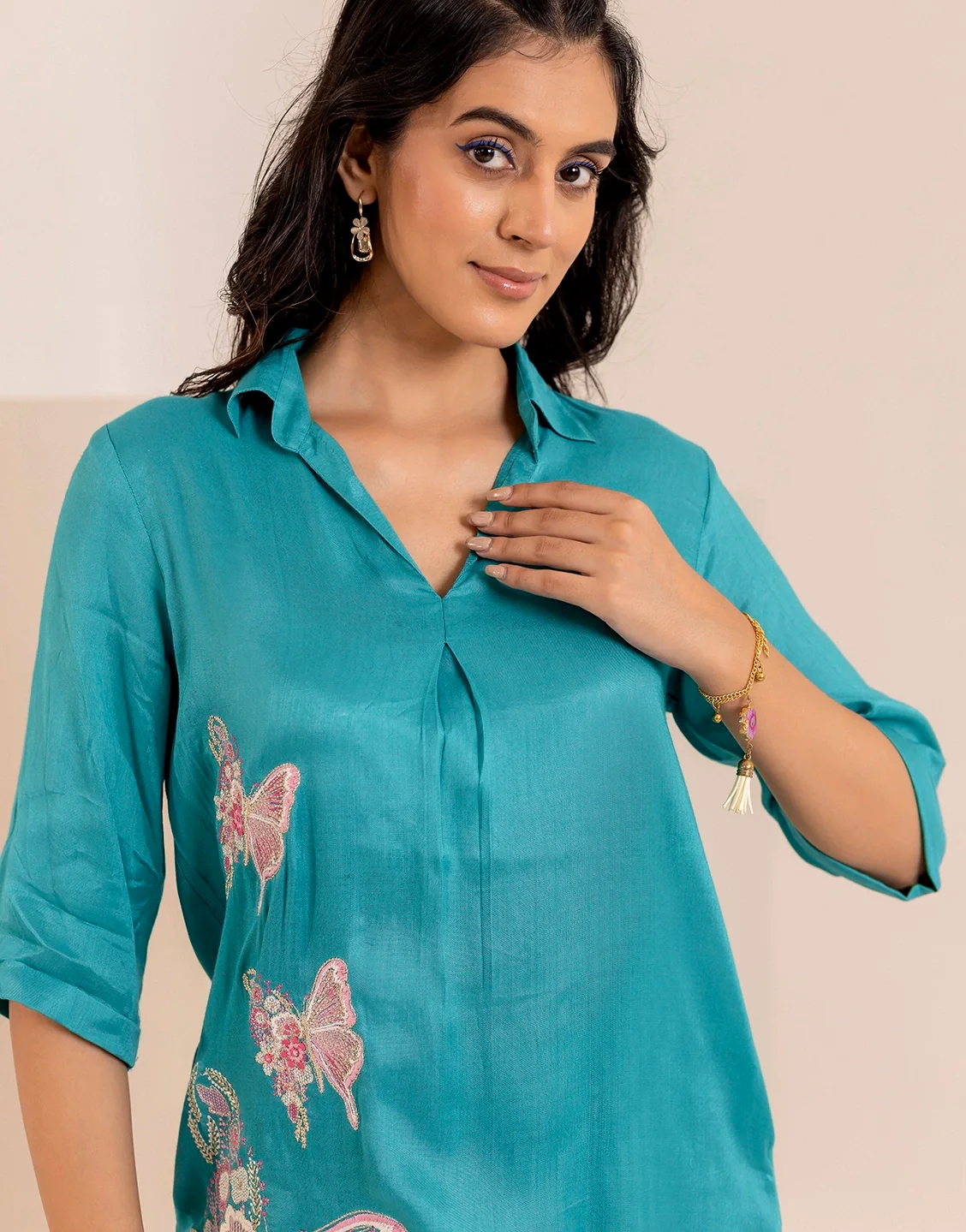 Iti Cyan Embroidery Cotton Co-ord Set - Image 2