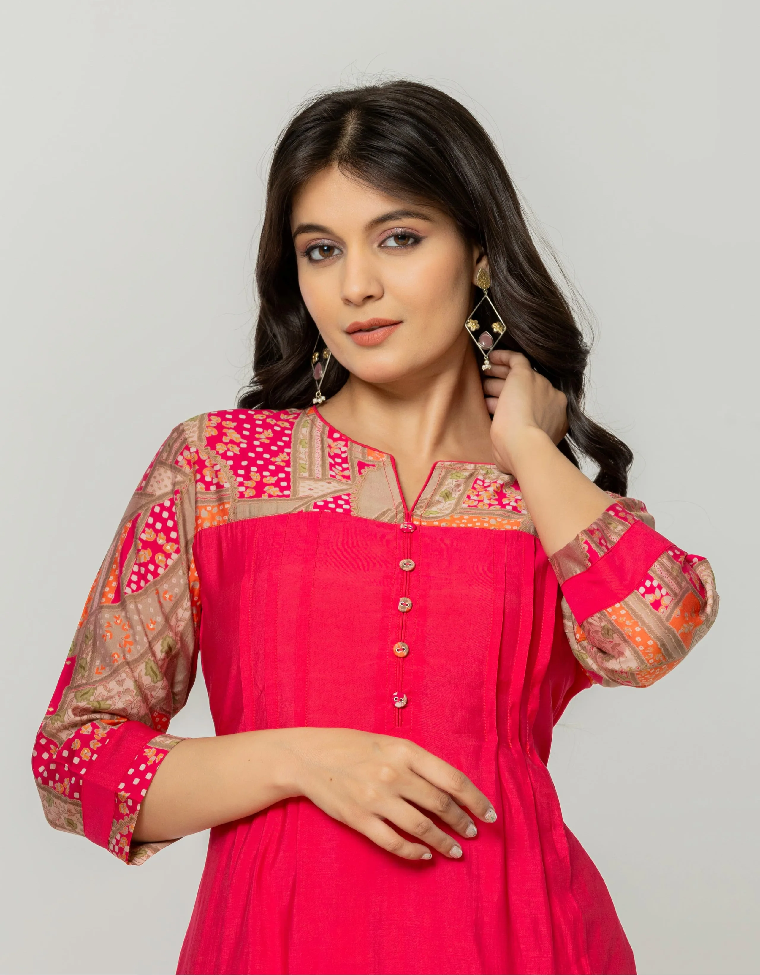 SNEHA FUSCHIA KURTA PANT SET - Image 2