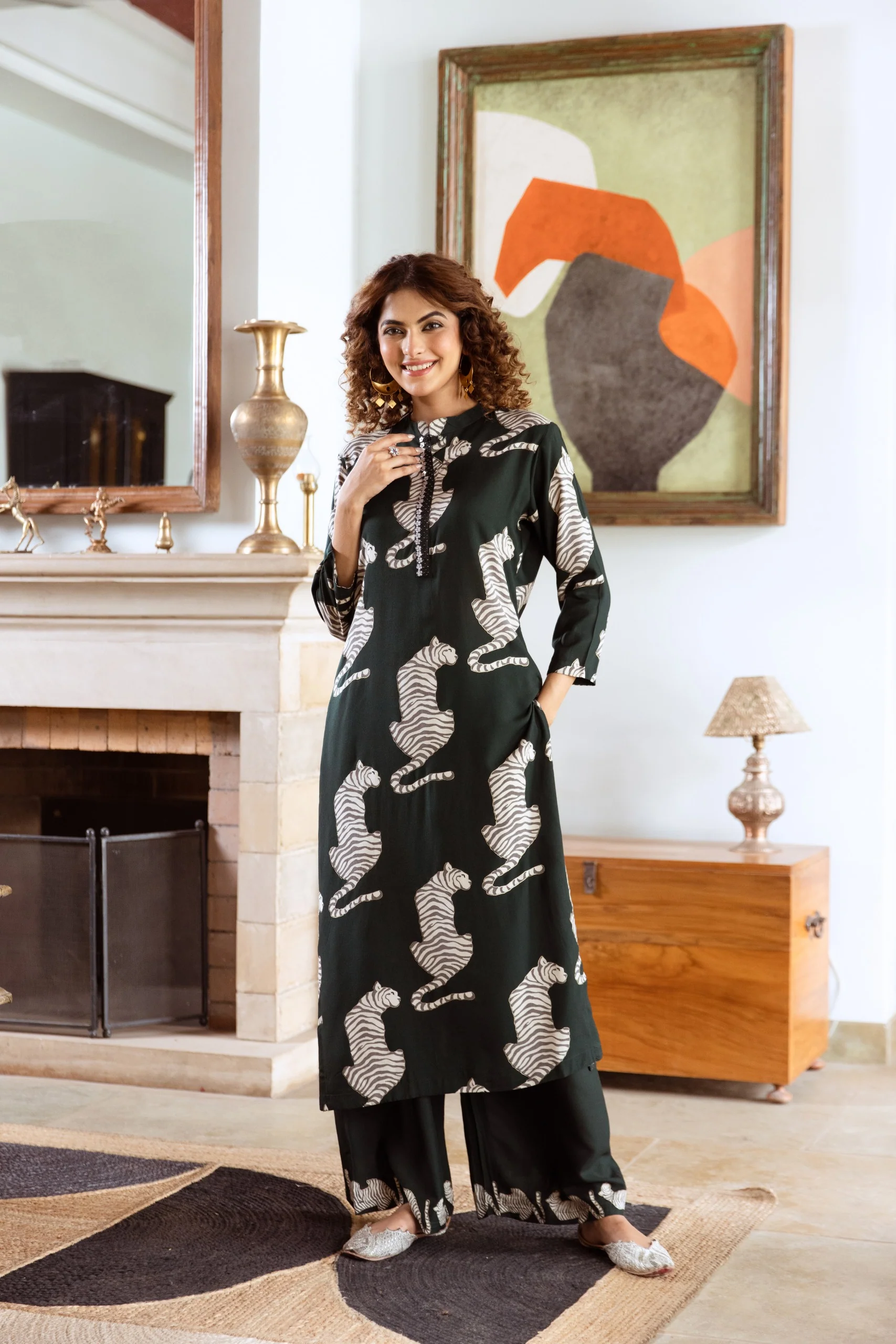 Aruna Pine Tiger Kurta Pant Set - Image 5