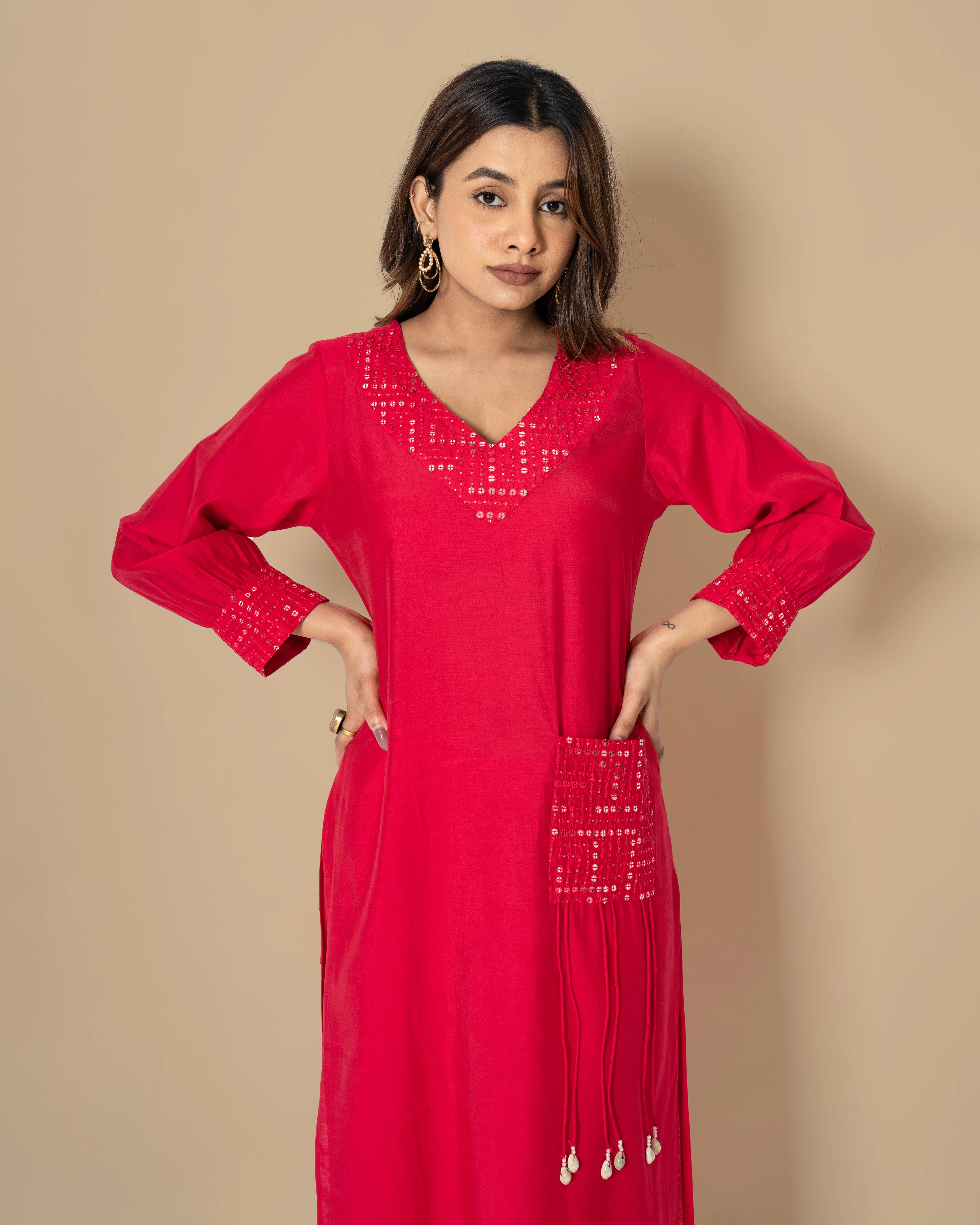 Naina Scarlet Mirror Work Co-ord Set - Image 2