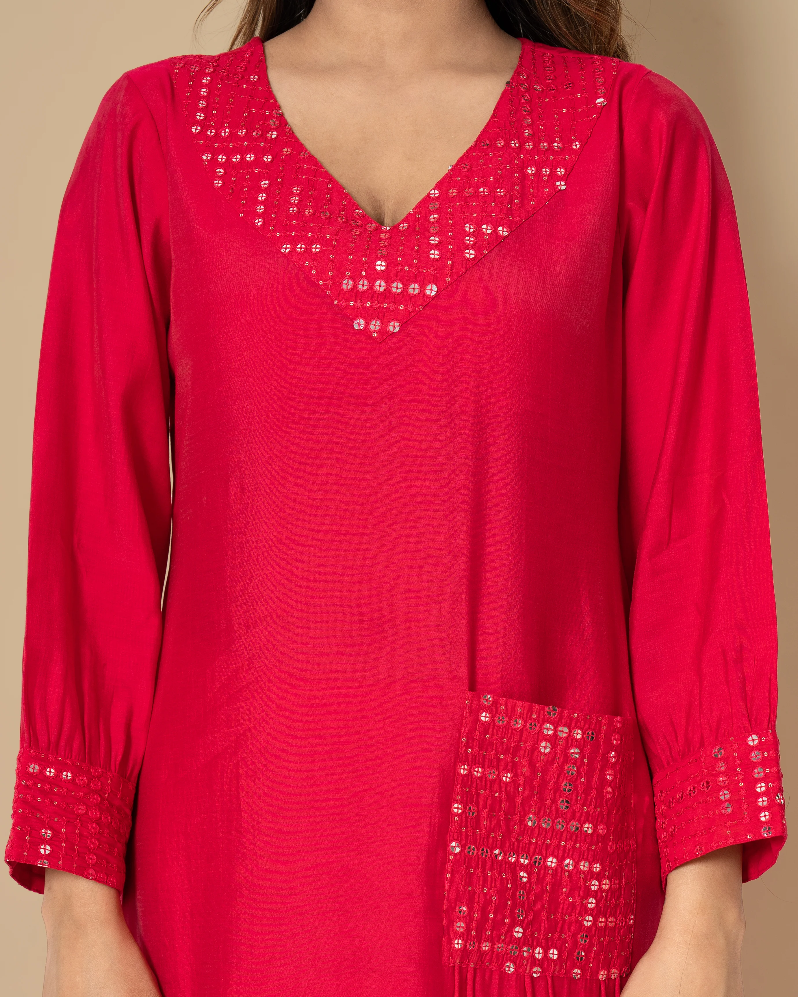 Naina Scarlet Mirror Work Co-ord Set - Image 3