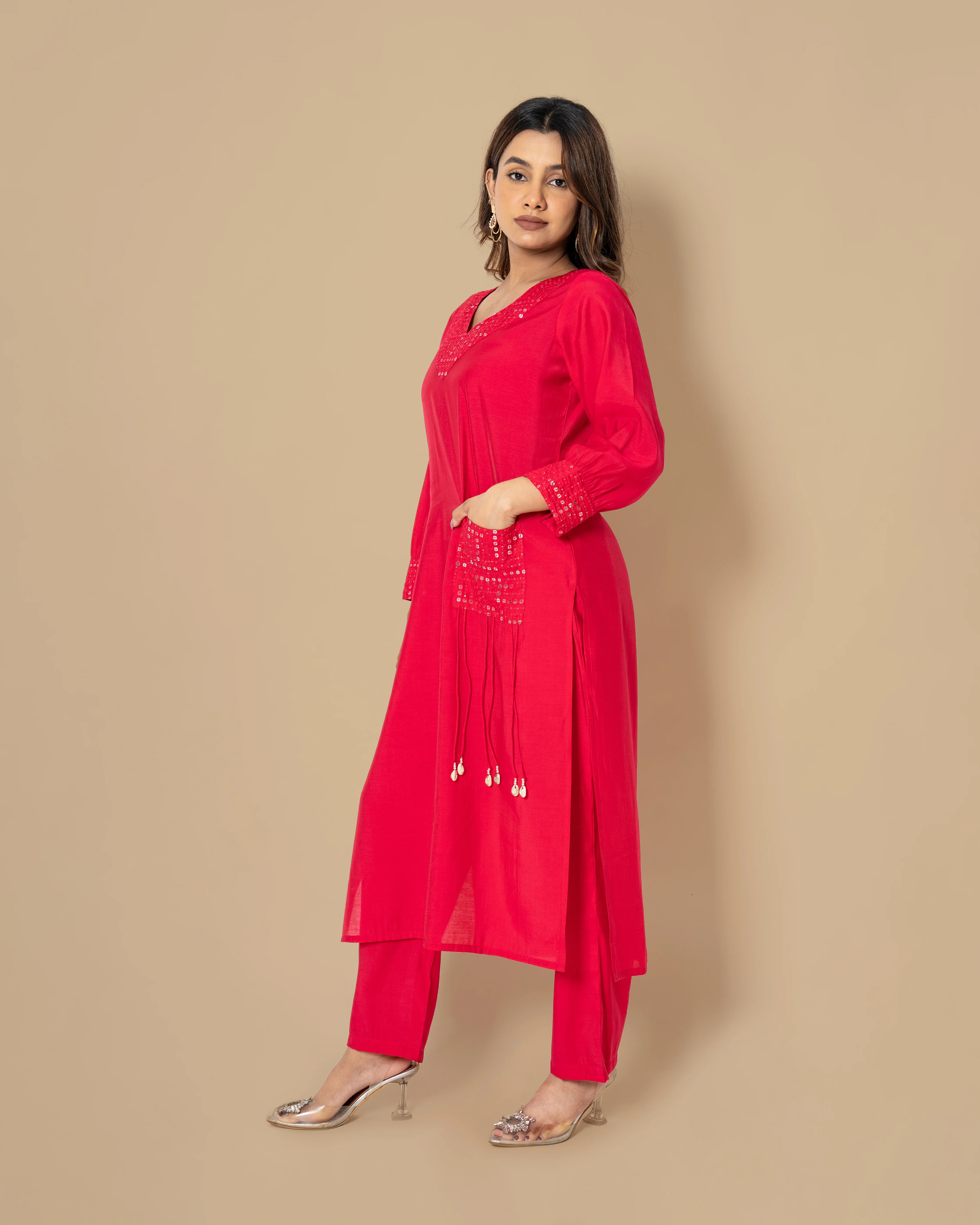 Naina Scarlet Mirror Work Co-ord Set - Image 4