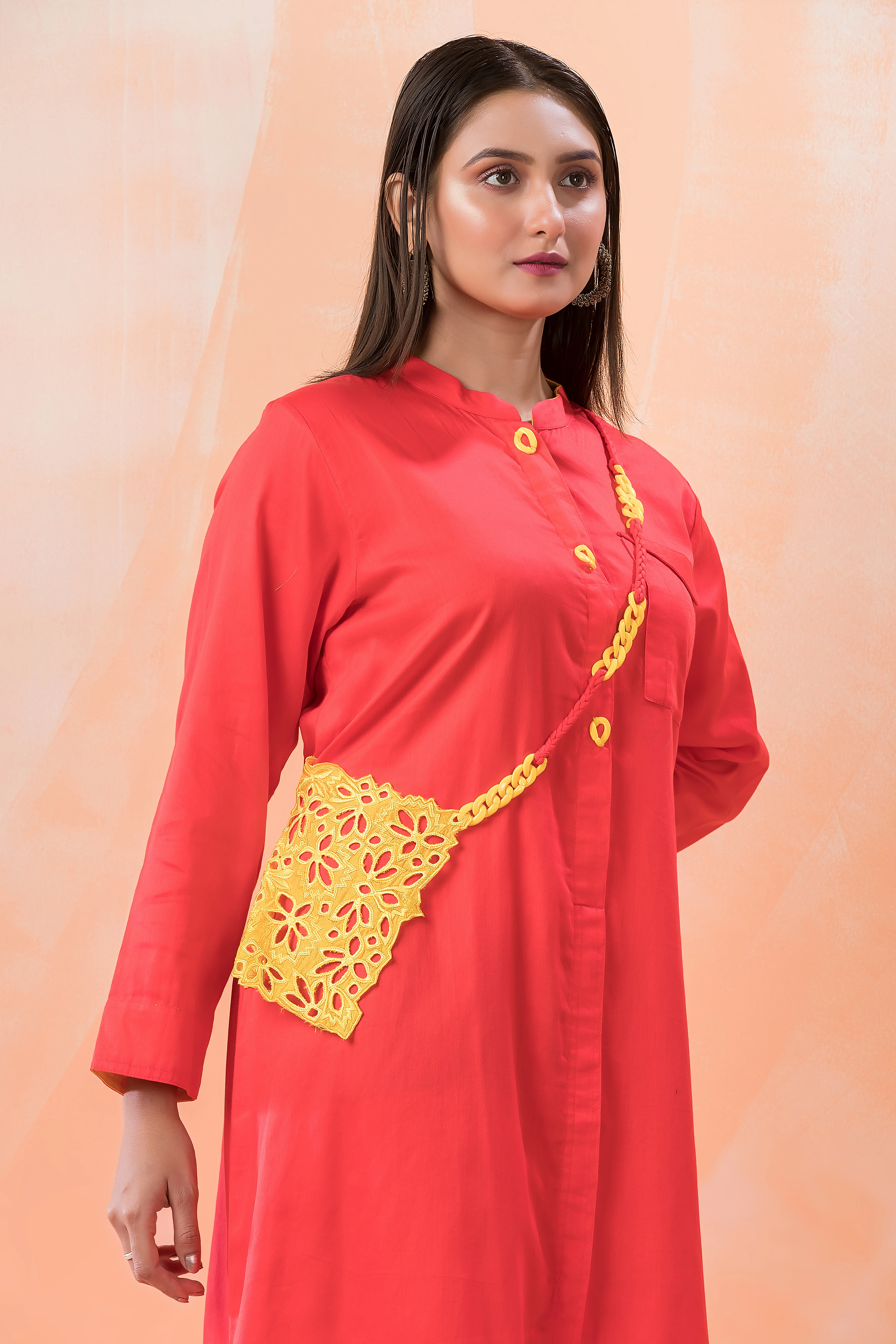 Niharika Apricot cotton Dress - Image 2