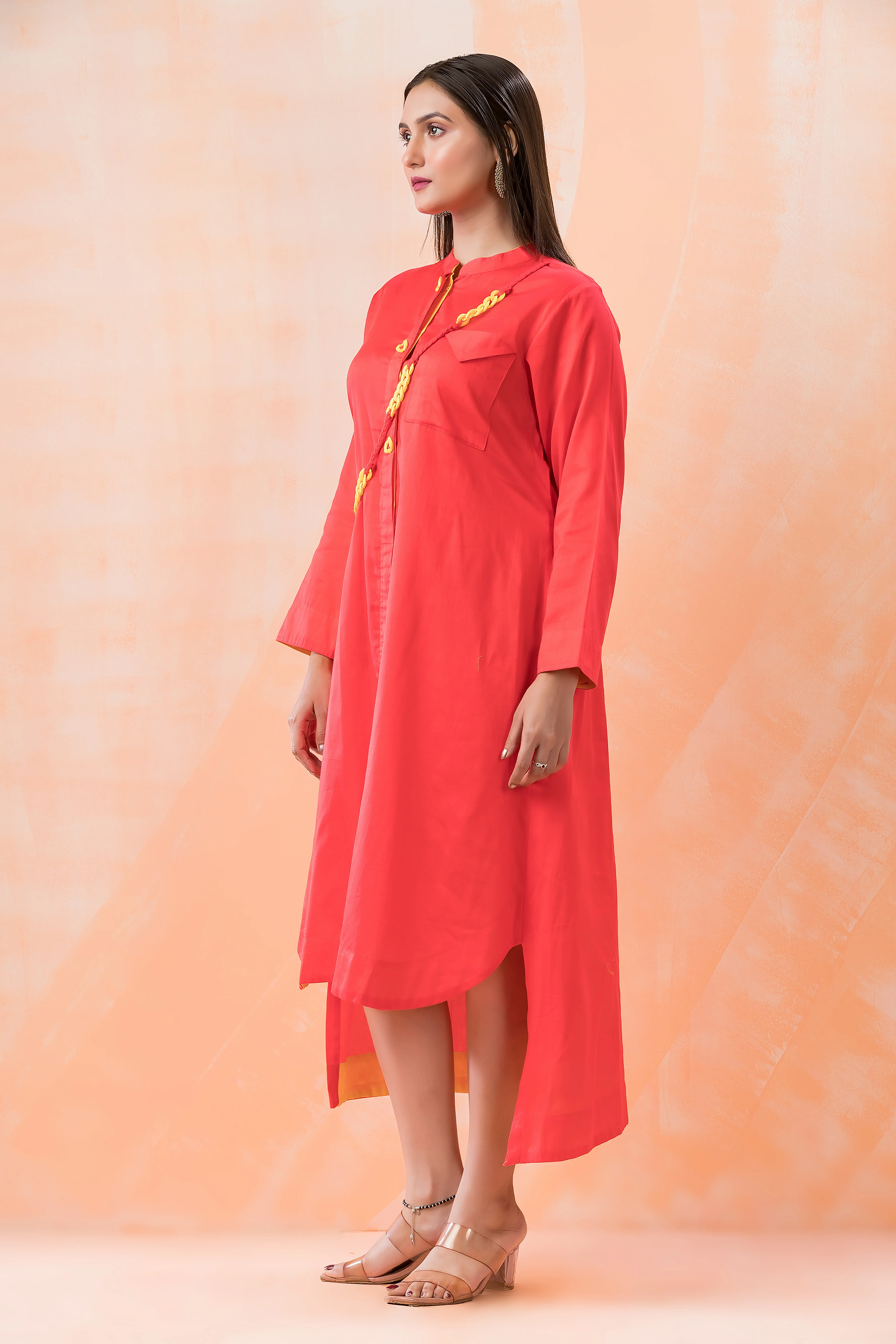 Niharika Apricot cotton Dress - Image 4