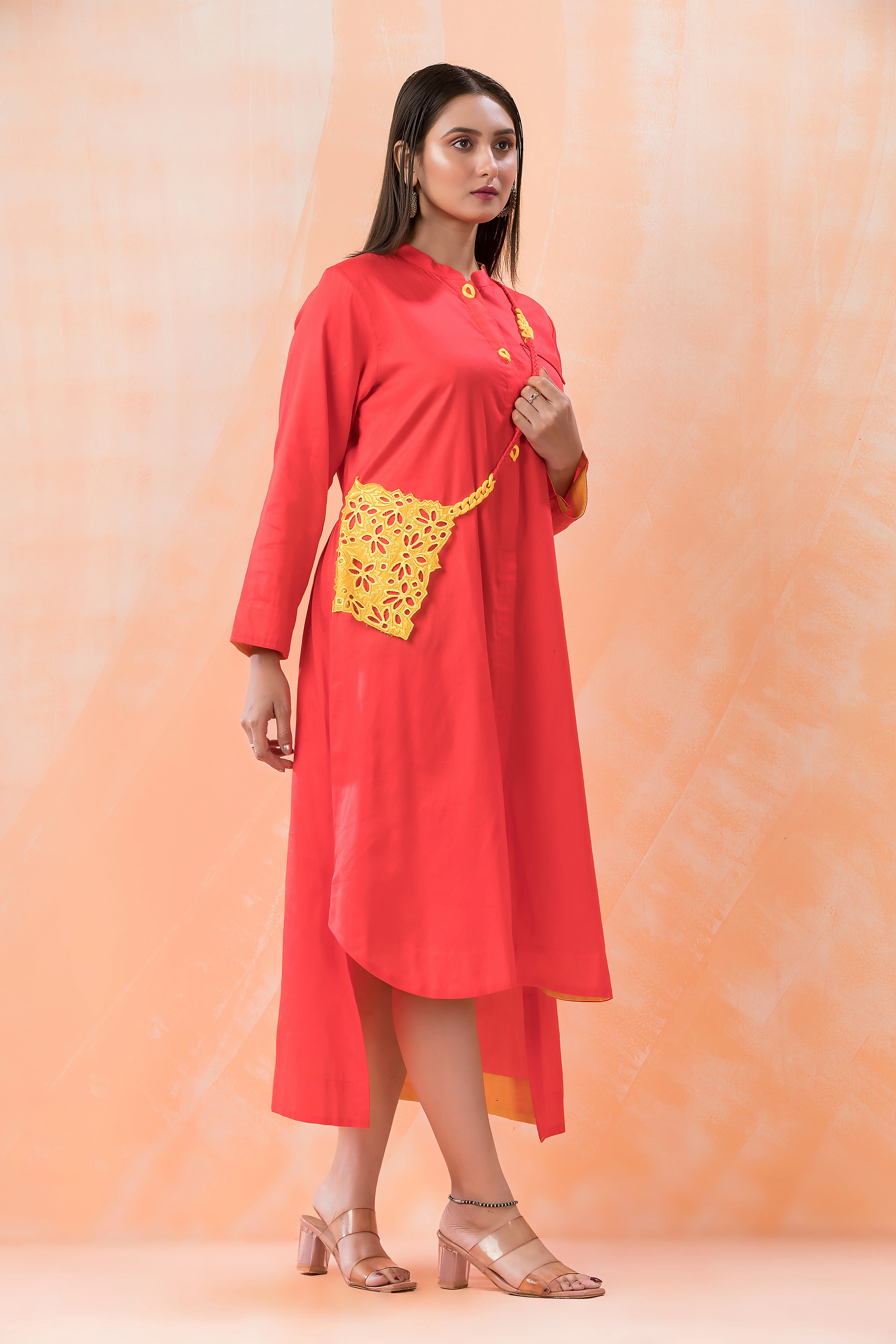 Niharika Apricot cotton Dress - Image 5