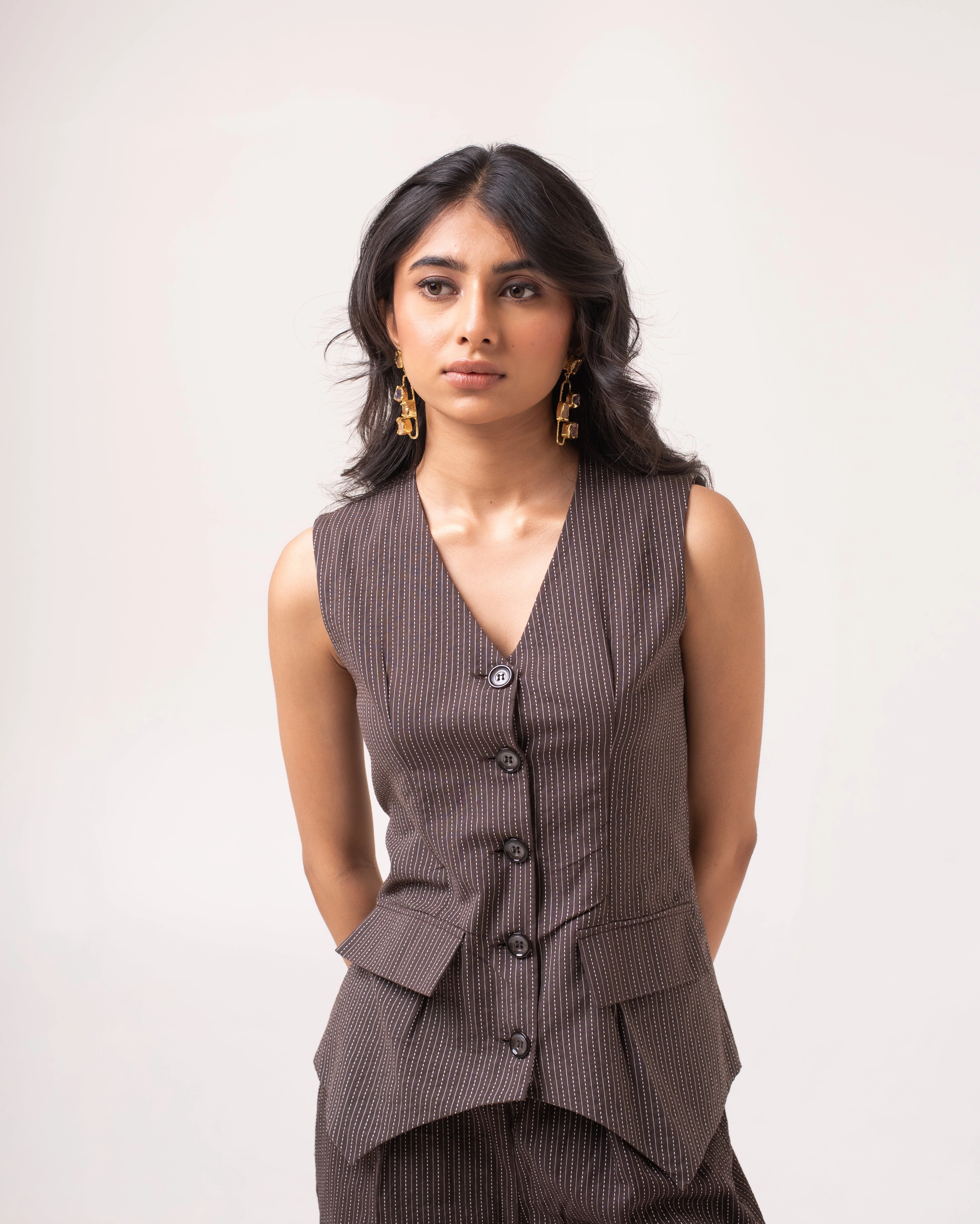 Priscilla Grey Cotton Waist Coat Pant Set - Image 2