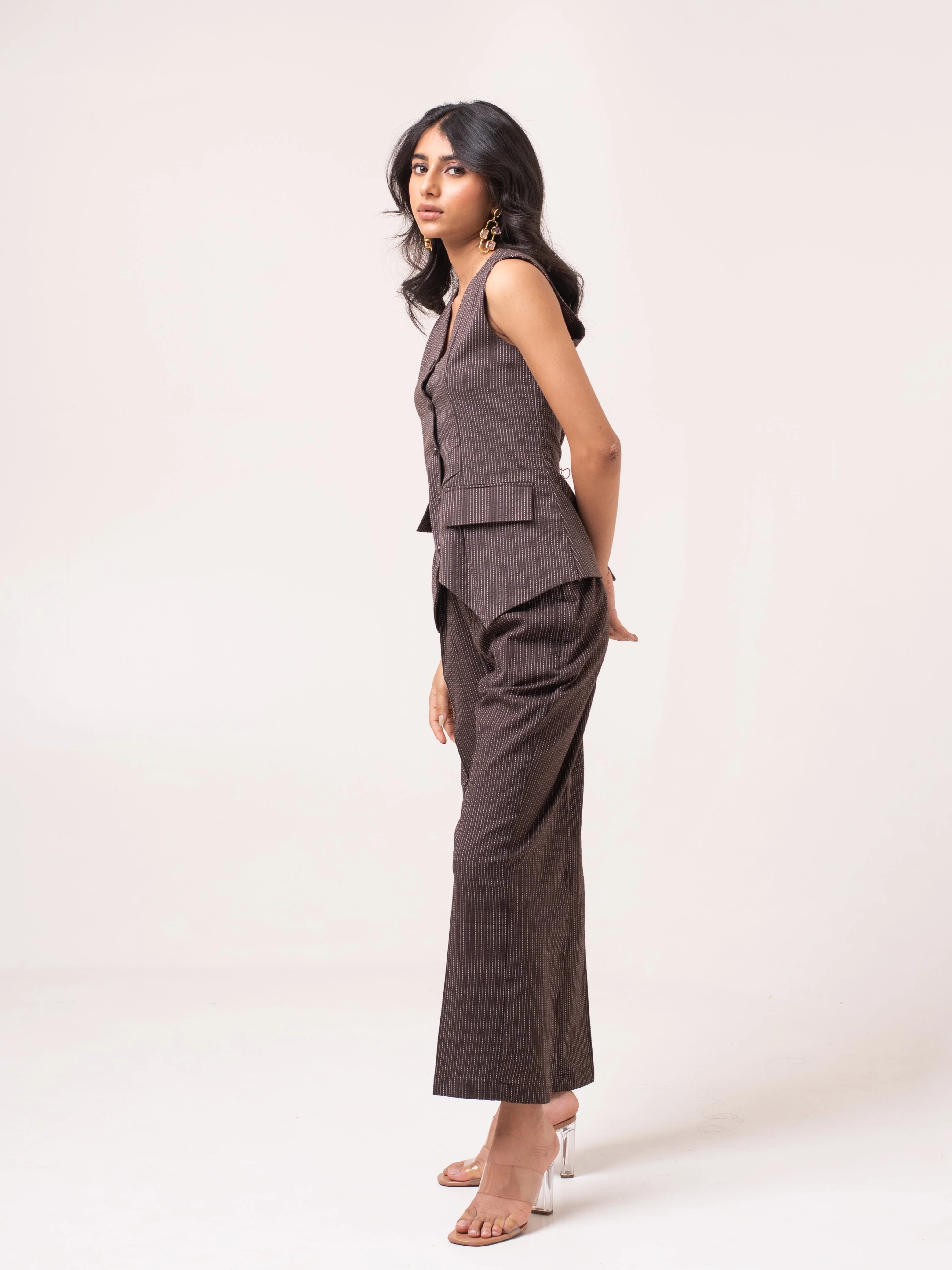 Priscilla Grey Cotton Waist Coat Pant Set - Image 3