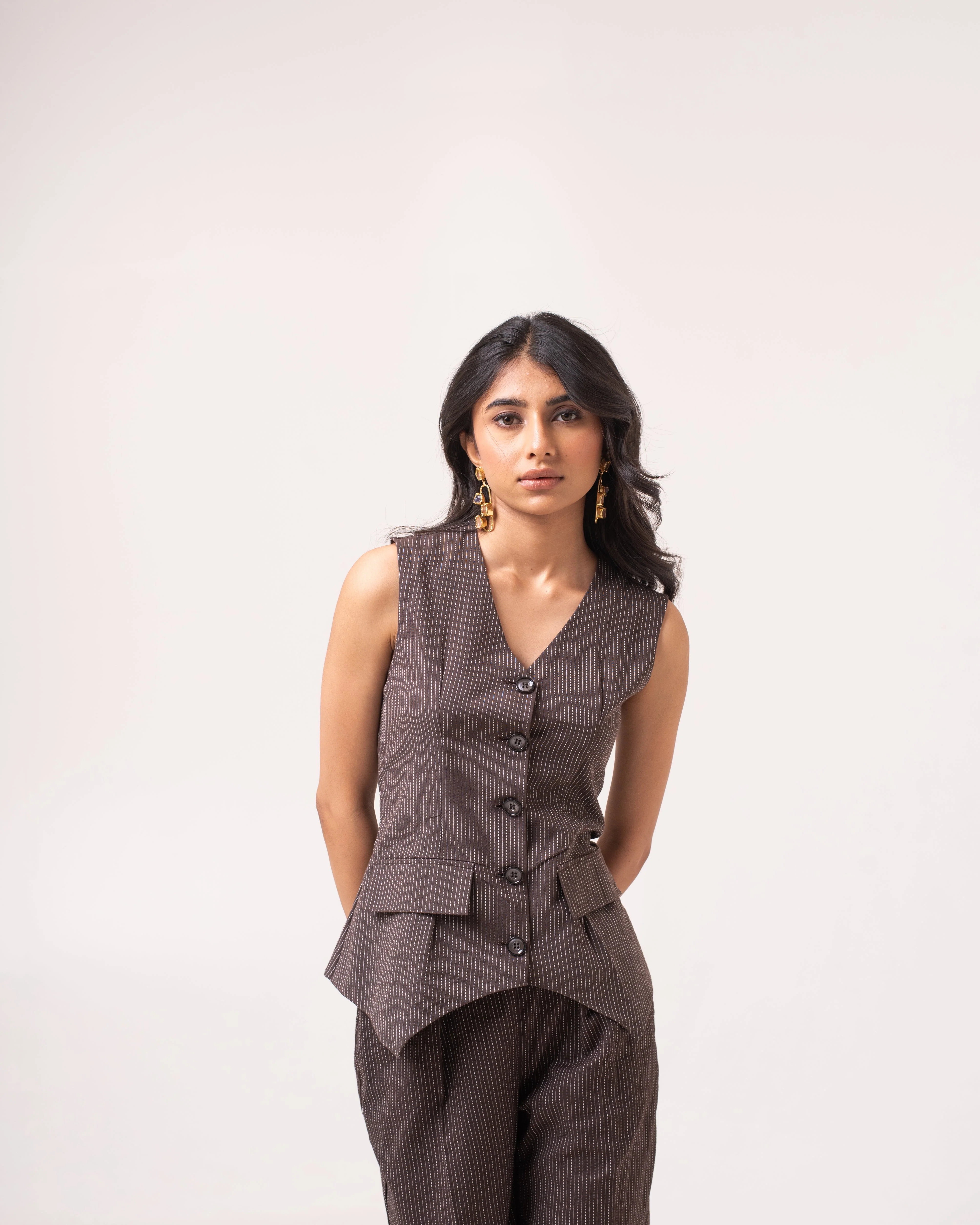 Priscilla Grey Cotton Waist Coat Pant Set - Image 4