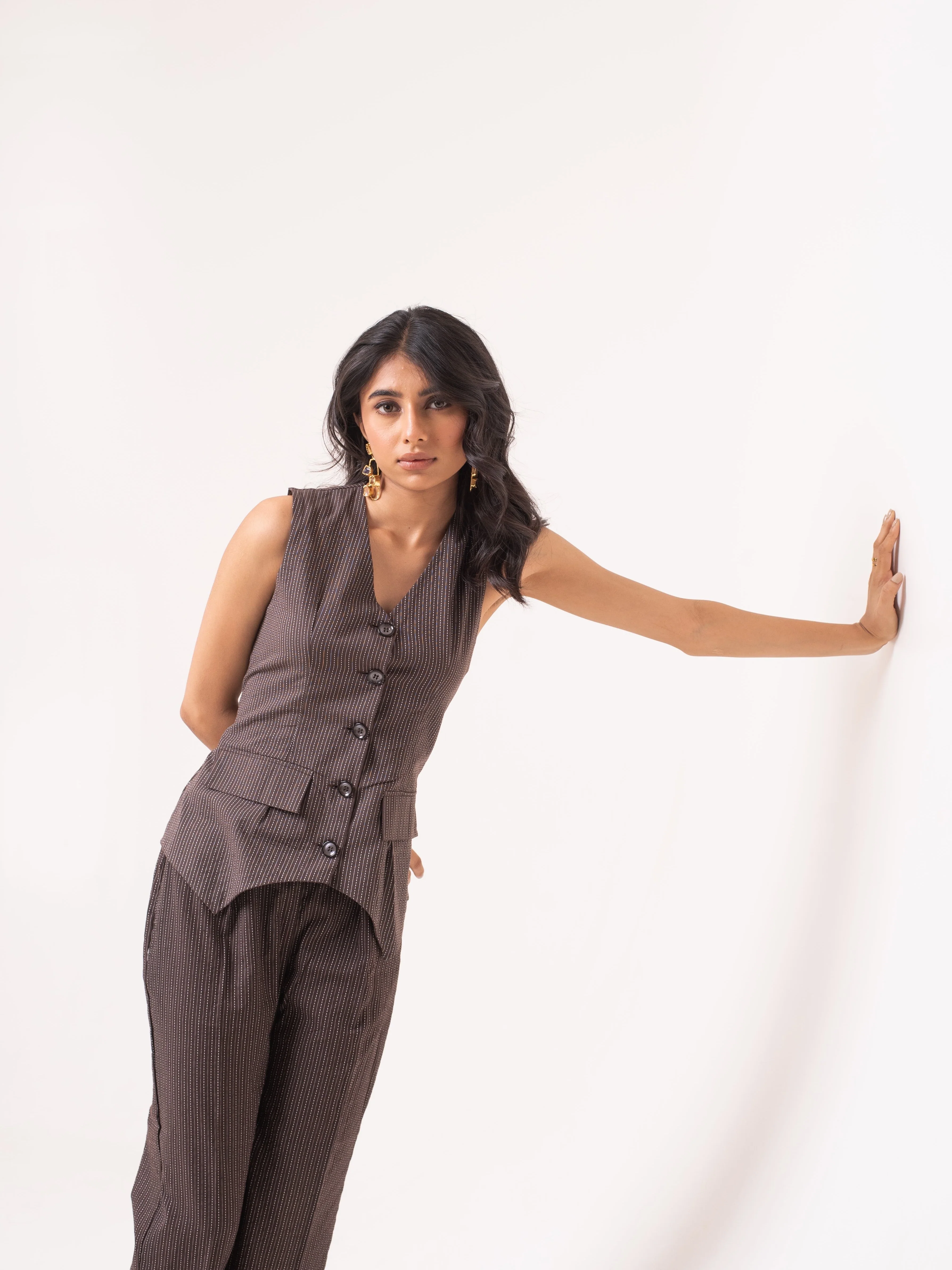 Priscilla Grey Cotton Waist Coat Pant Set - Image 5