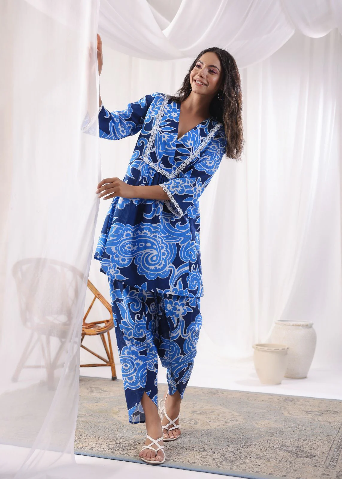 Harshini Sapphire Printed Cotton Co-ord Set - Image 4
