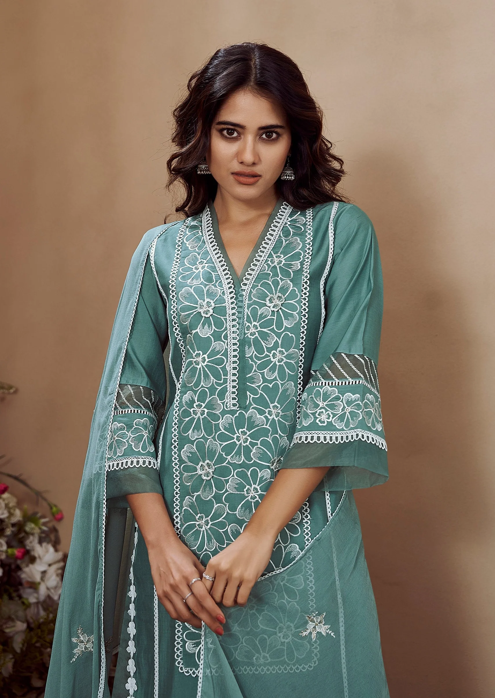 RIMJHIM TEAL EMBROIDERED SUIT SET - Image 2