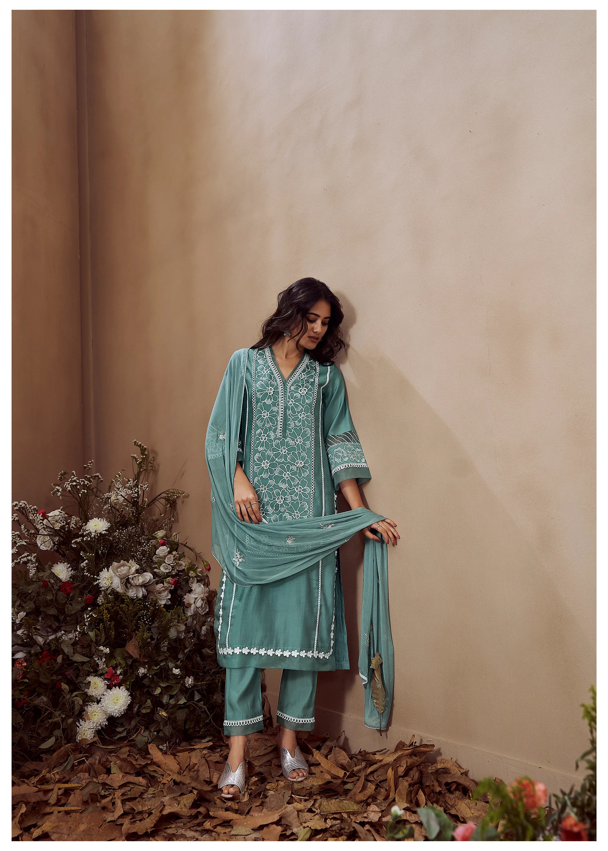 RIMJHIM TEAL EMBROIDERED SUIT SET - Image 6