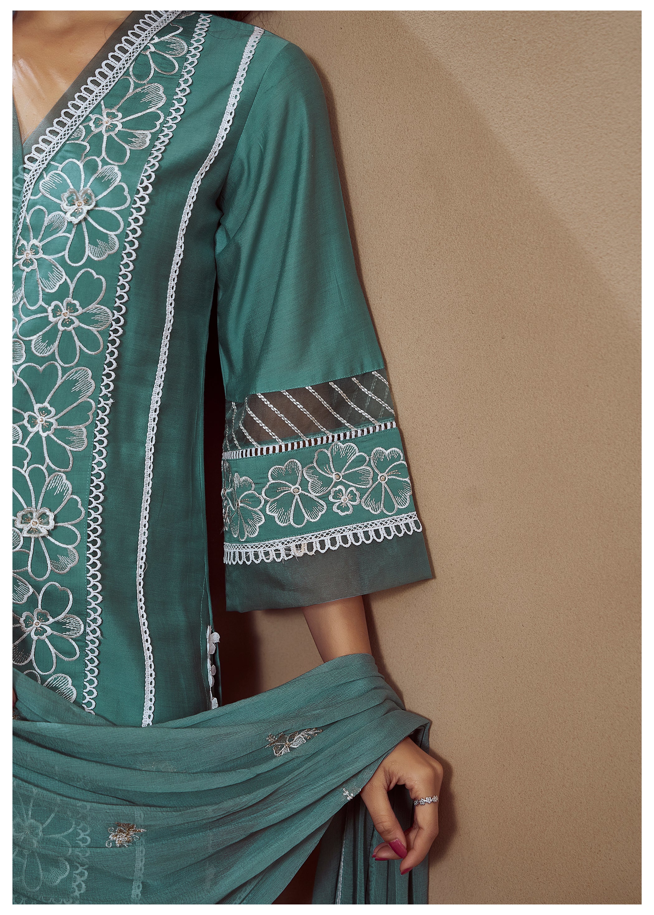 RIMJHIM TEAL EMBROIDERED SUIT SET - Image 8