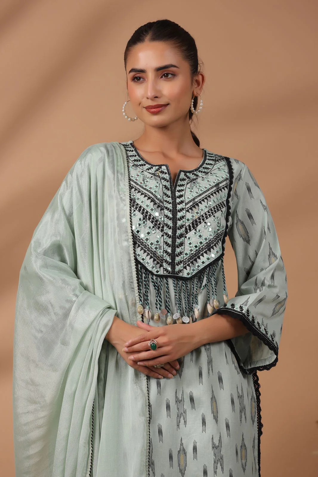 Poonam Pastel Tassel Cotton Suit Set - Image 2