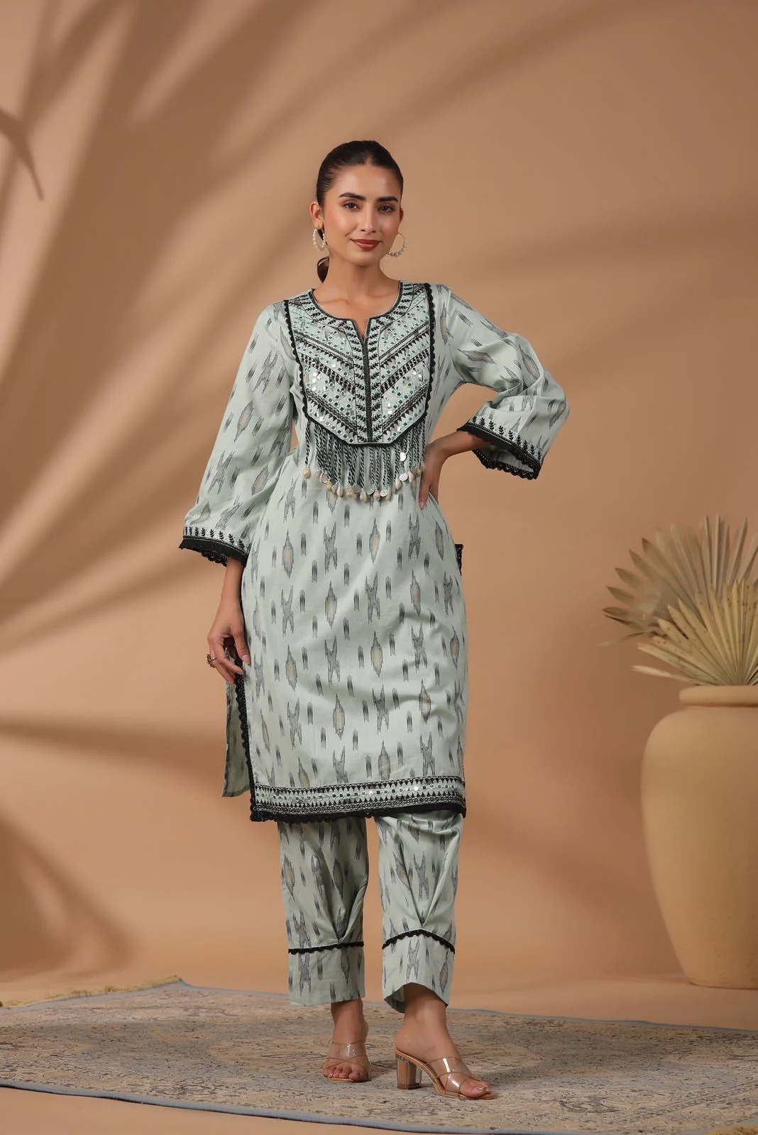 Poonam Pastel Tassel Cotton Suit Set - Image 3