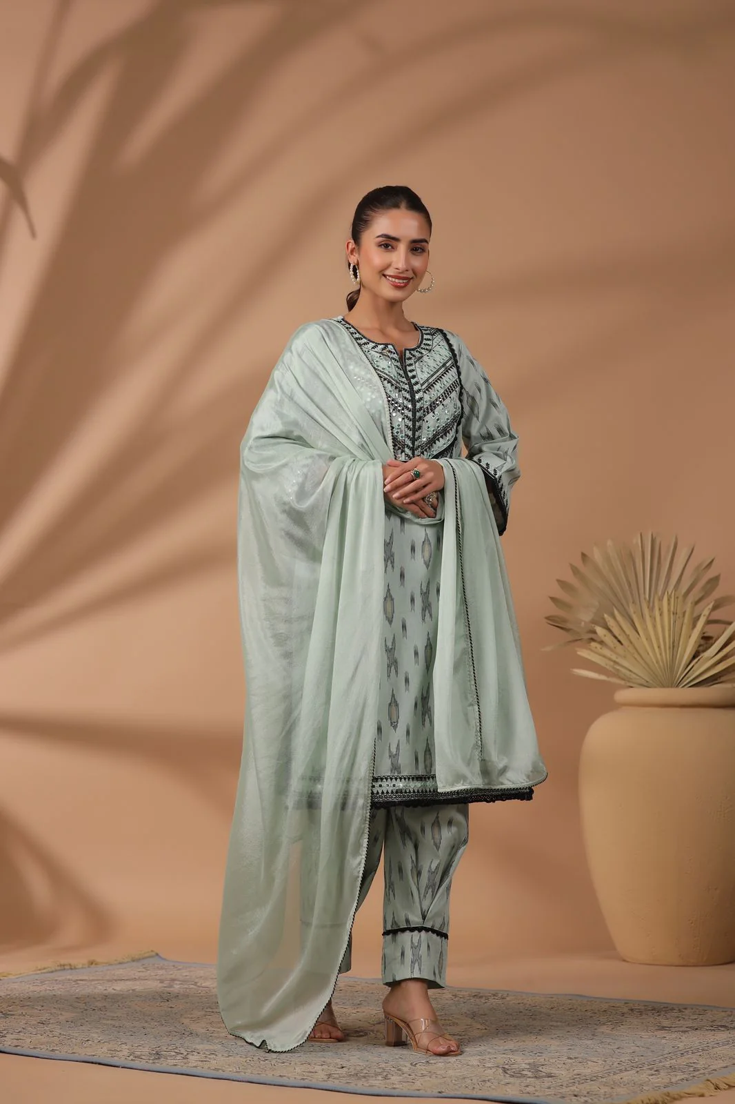Poonam Pastel Tassel Cotton Suit Set - Image 4