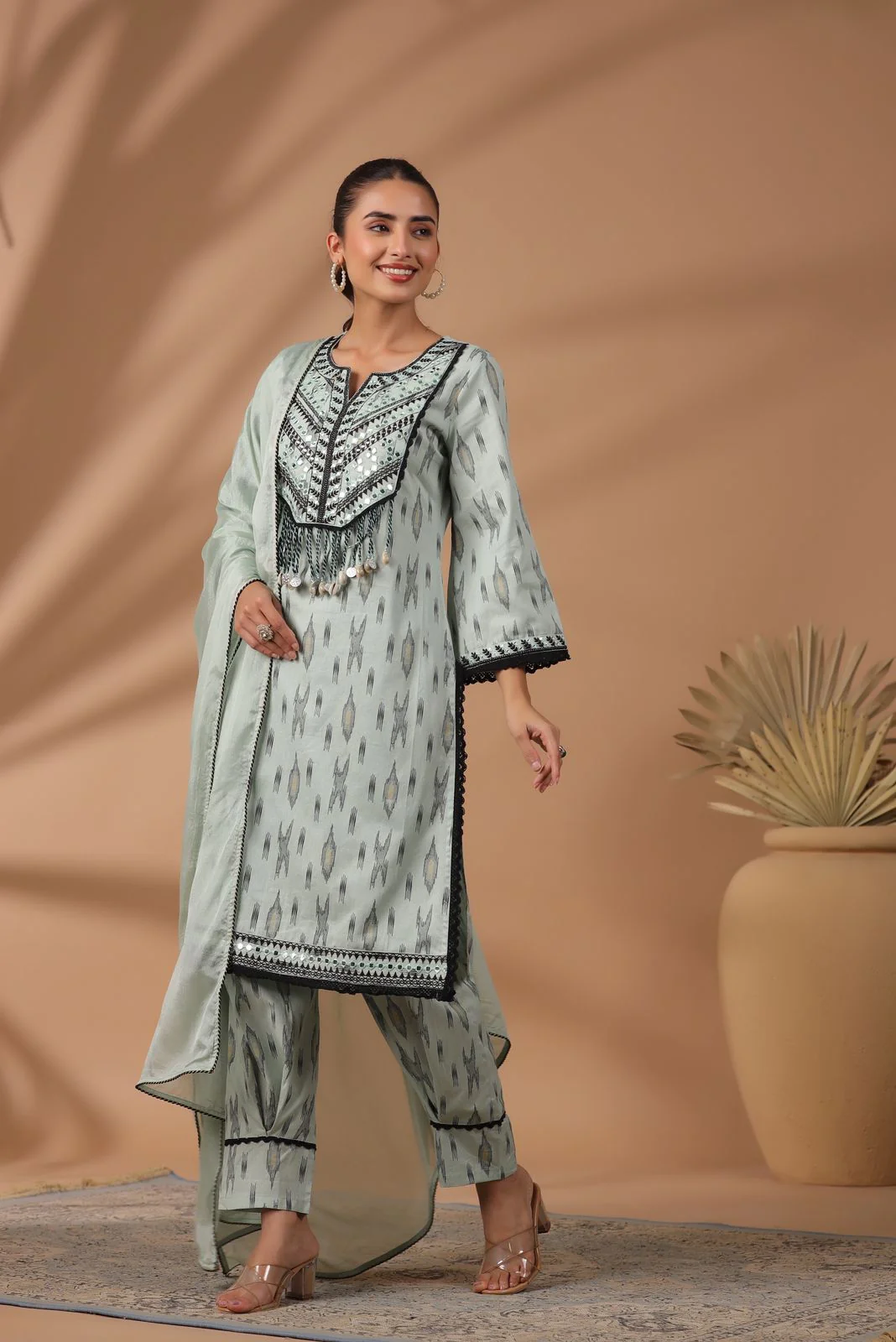 Poonam Pastel Tassel Cotton Suit Set - Image 5