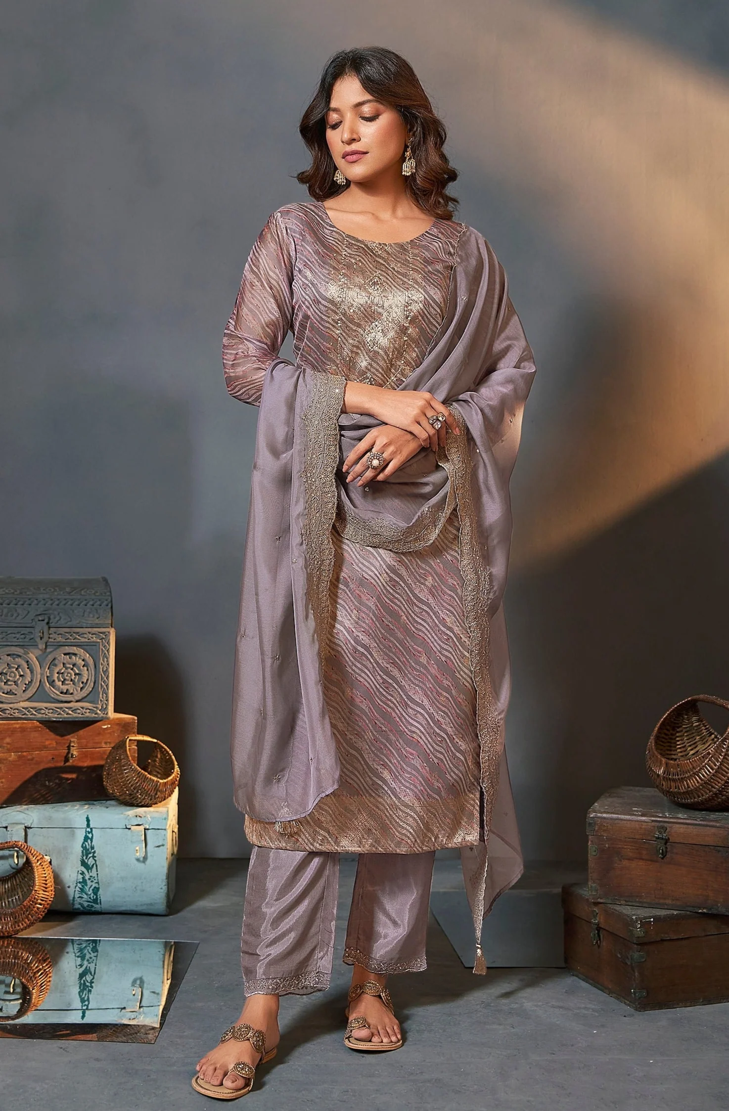 Malvika Plum Heavy Work Suit Set - Image 10
