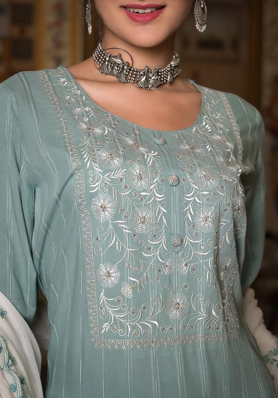 Gunjan Cloud Work Cotton Suit Set - Image 3