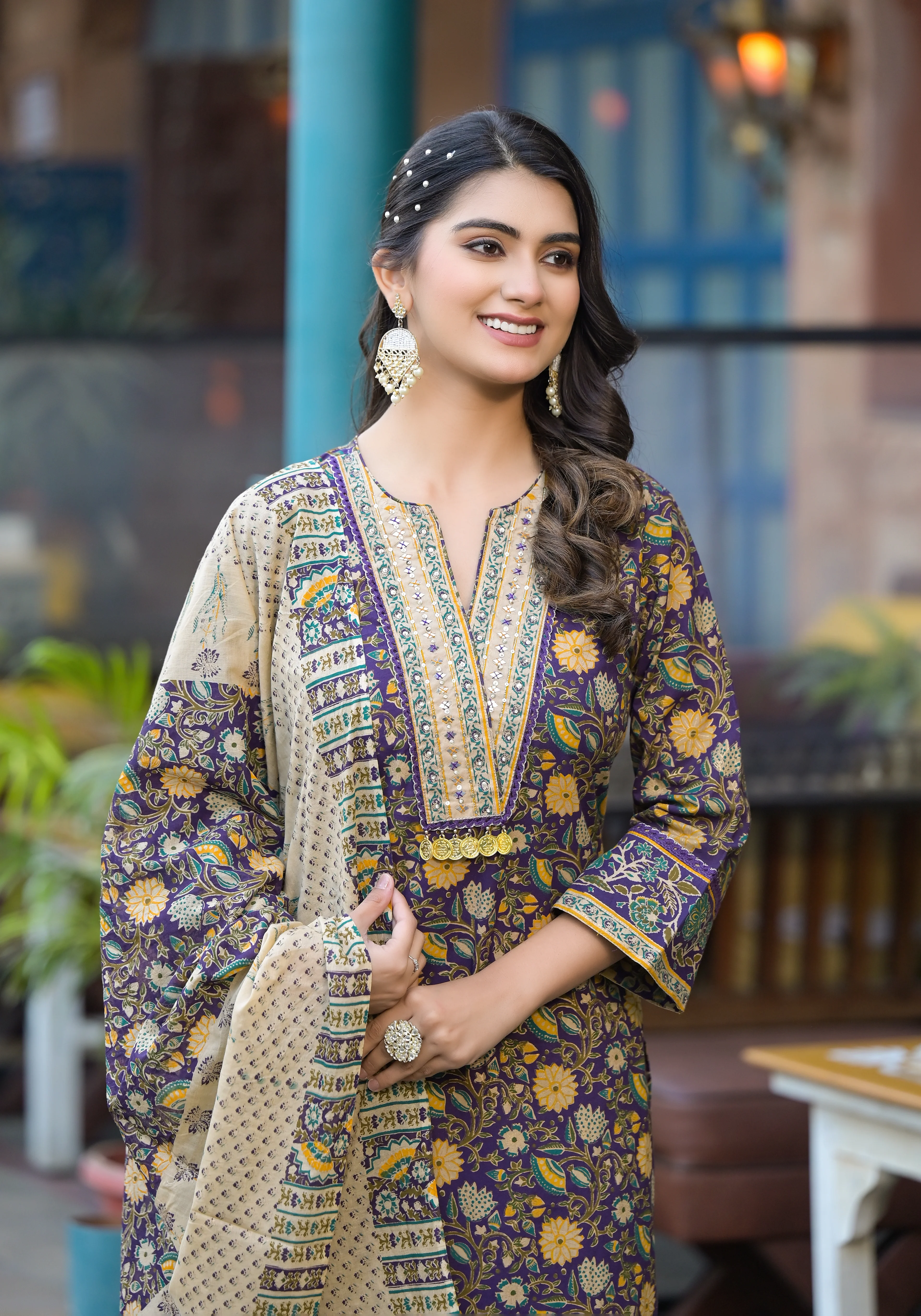 Aranya Plum Premium Pure Cotton Suit Set - Image 3