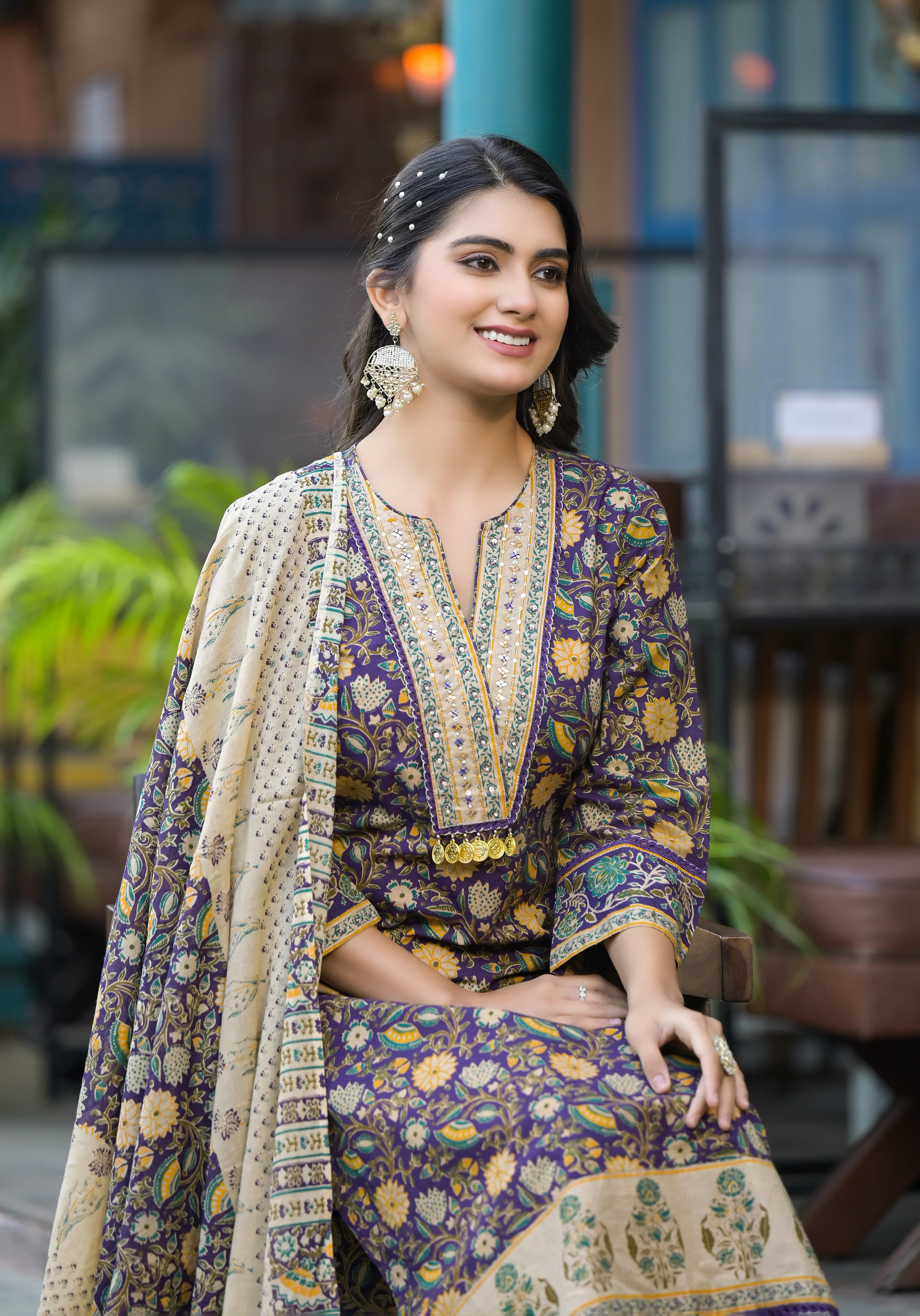 Aranya Plum Premium Pure Cotton Suit Set - Image 4
