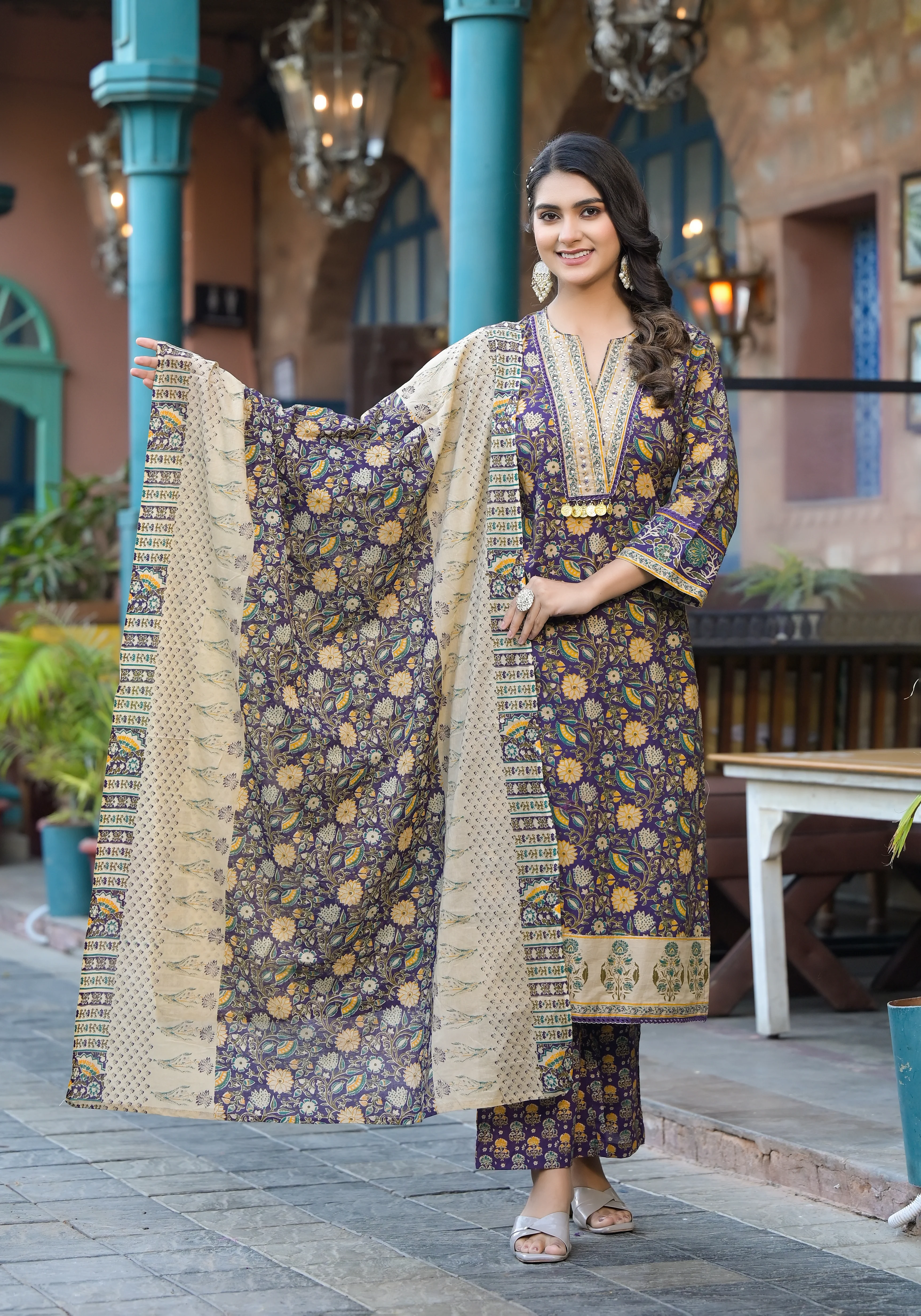 Aranya Plum Premium Pure Cotton Suit Set - Image 5