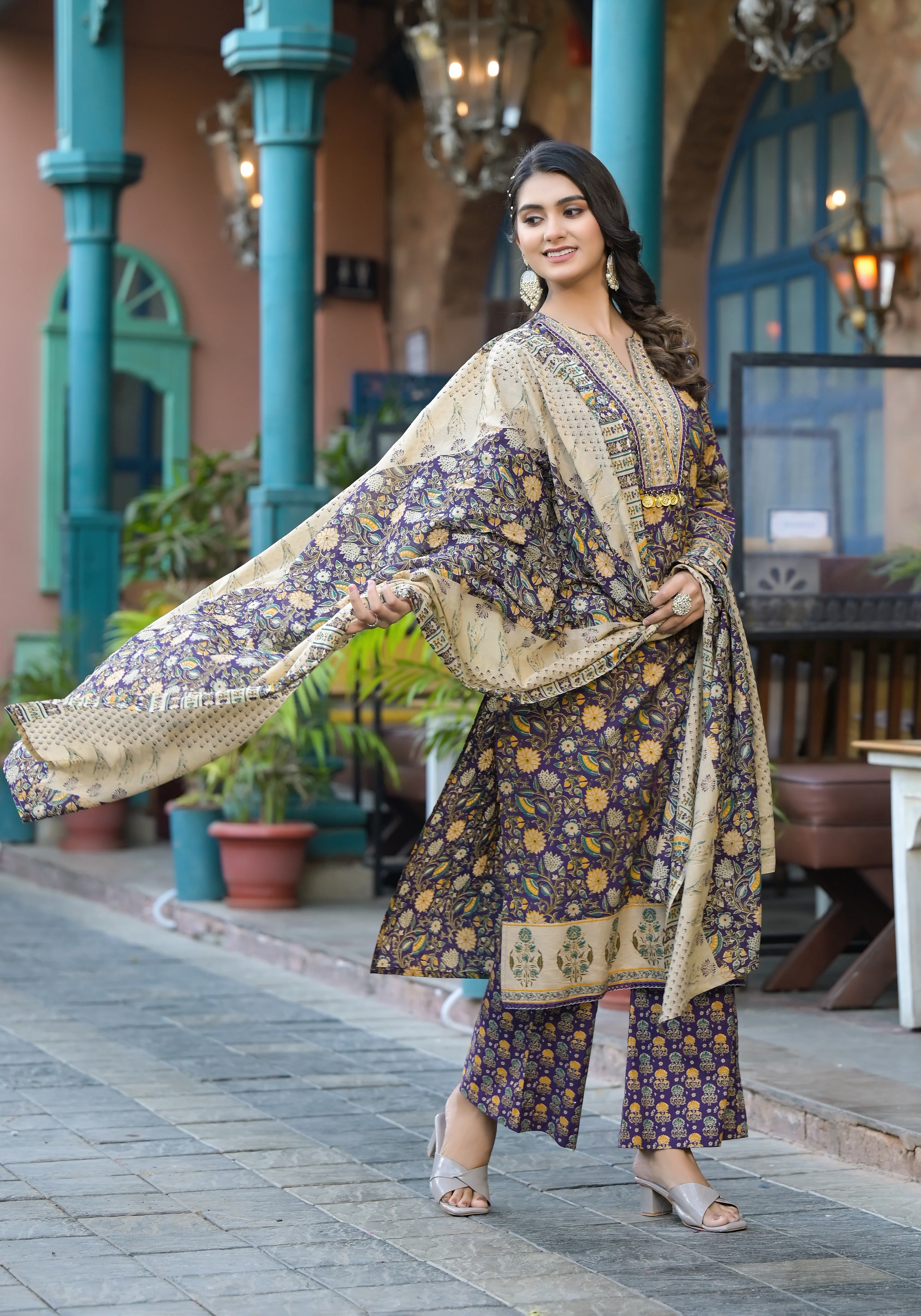 Aranya Plum Premium Pure Cotton Suit Set - Image 6