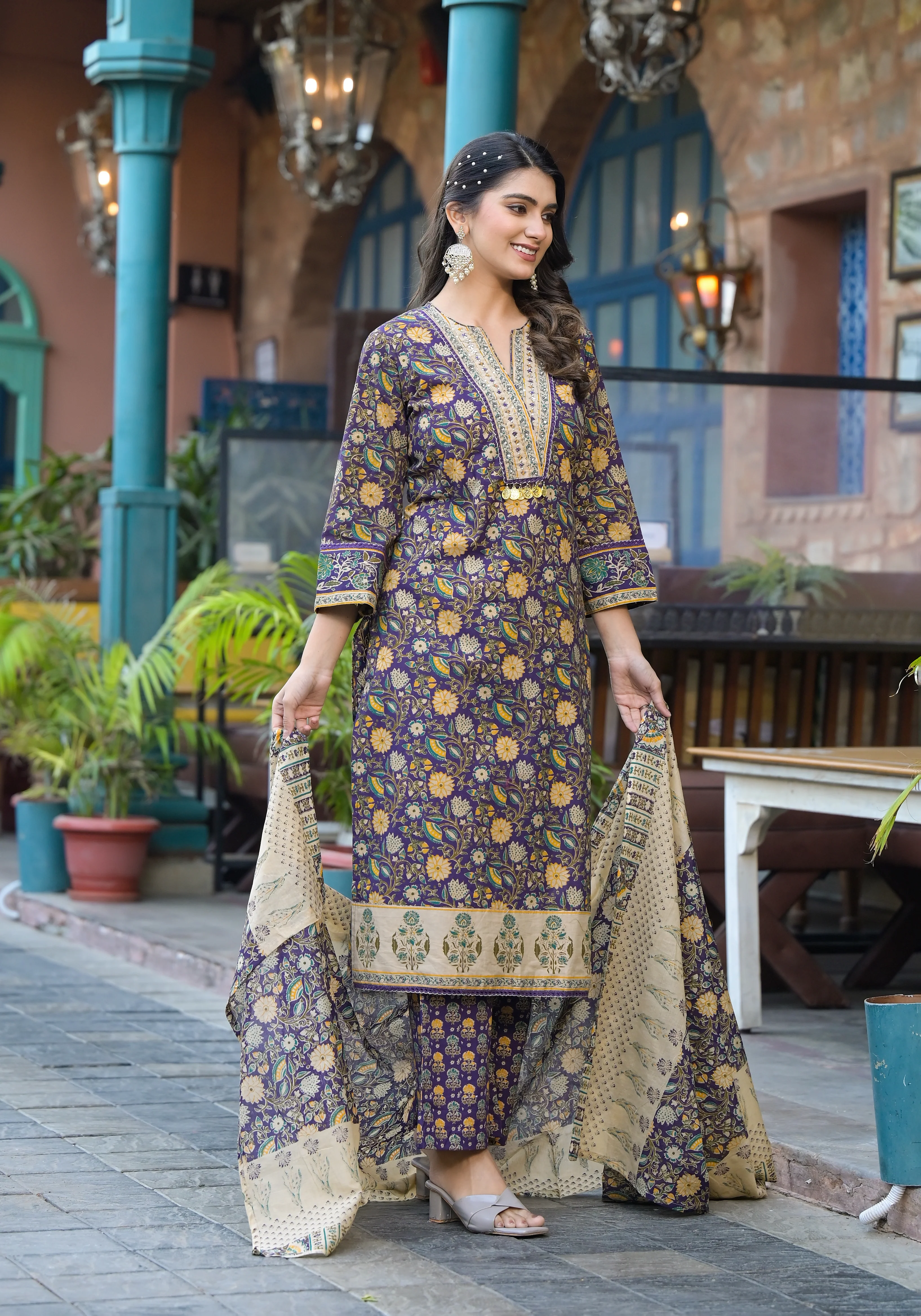 Aranya Plum Premium Pure Cotton Suit Set - Image 7