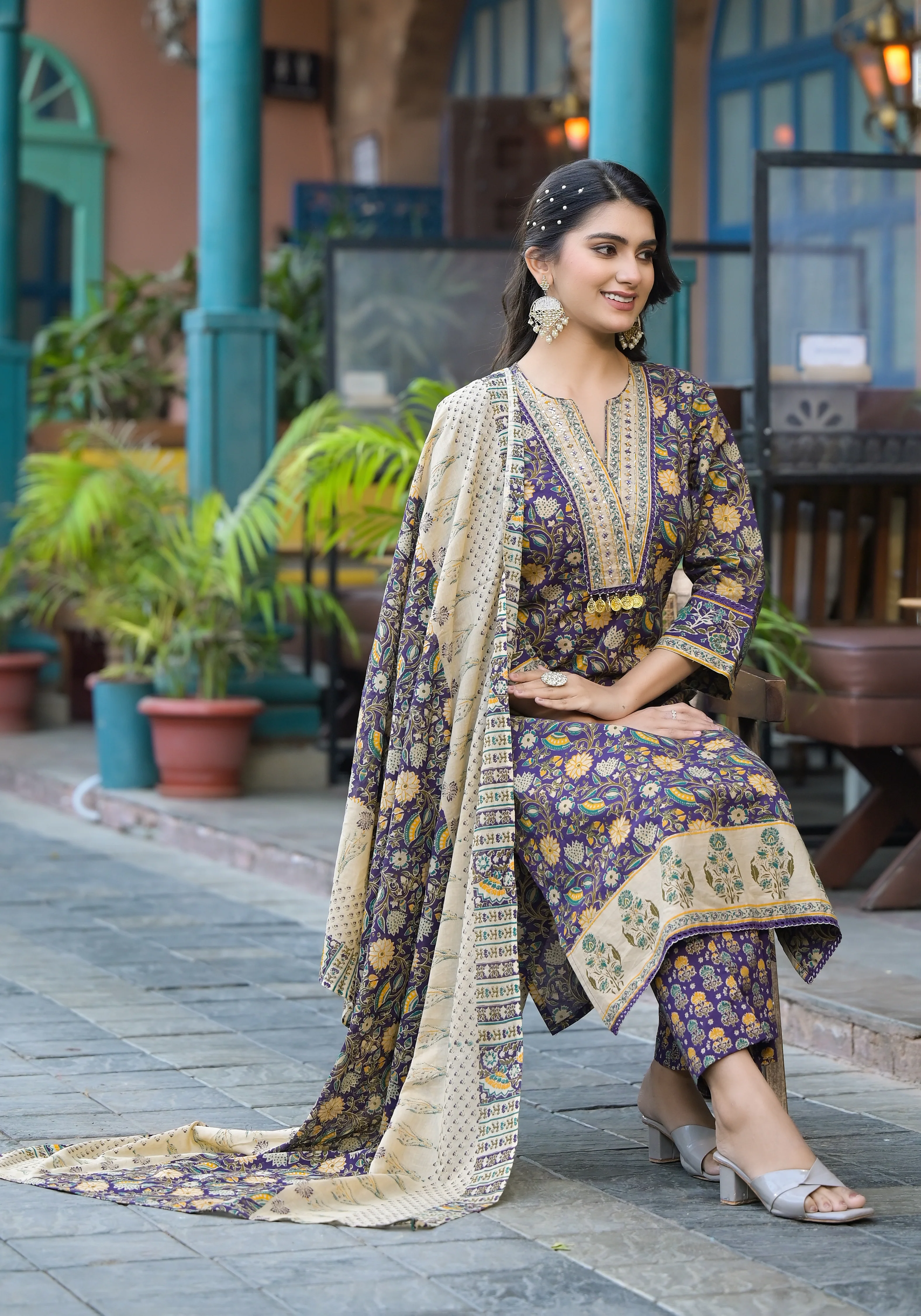 Aranya Plum Premium Pure Cotton Suit Set - Image 8