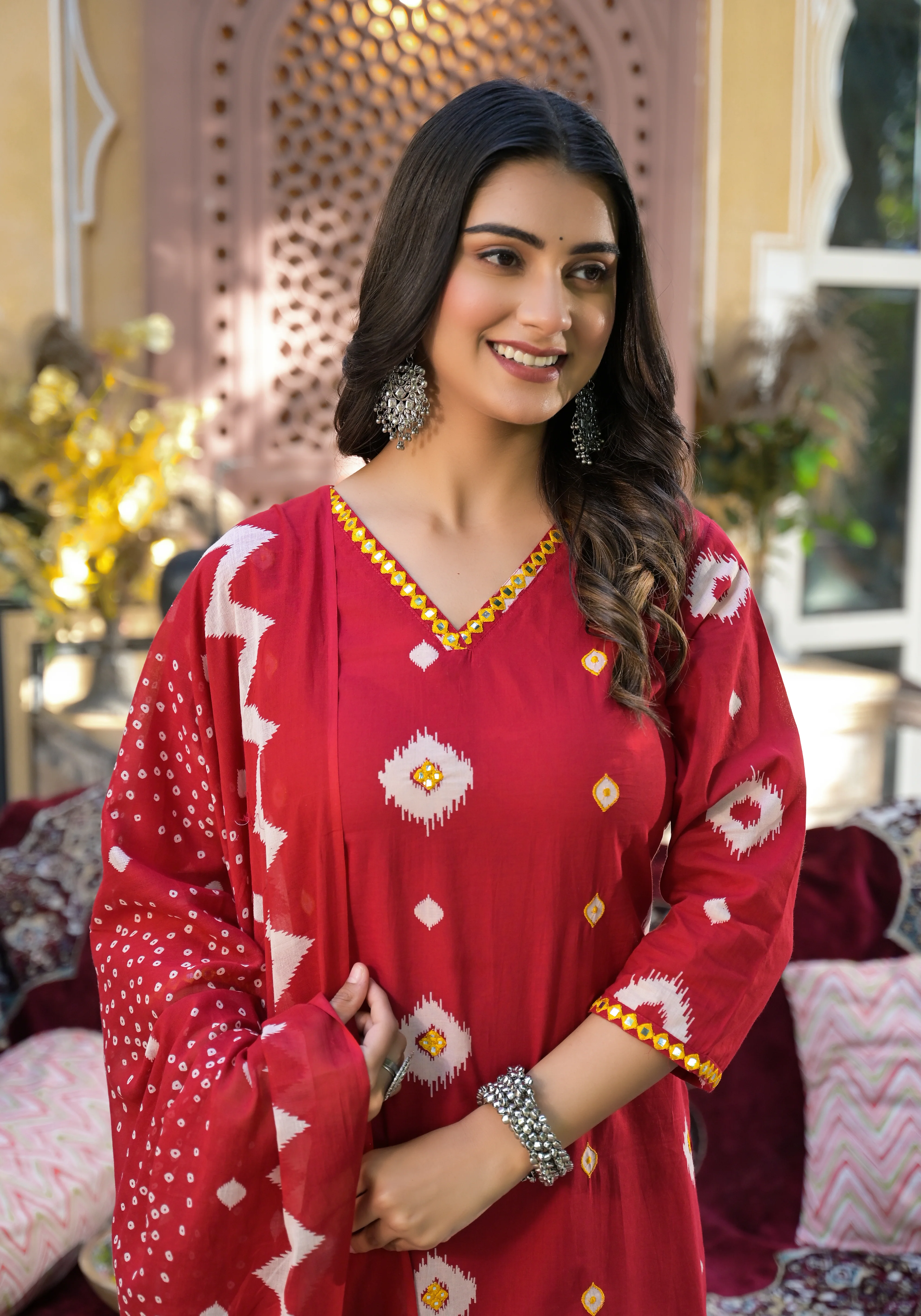 ARANYA VERMILLLION IKAT PRINT COTTON SUIT SET - Image 2