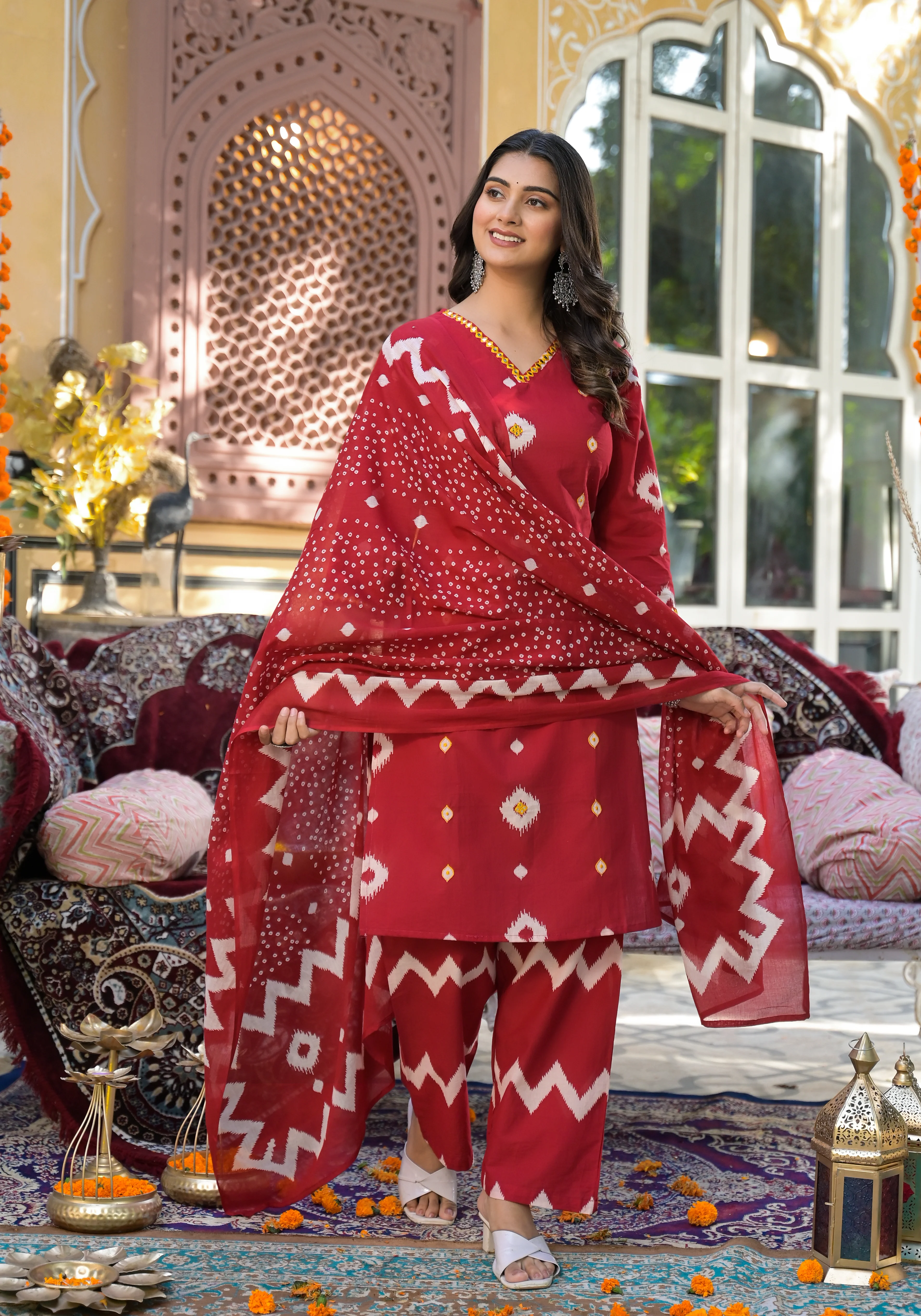 ARANYA VERMILLLION IKAT PRINT COTTON SUIT SET - Image 4