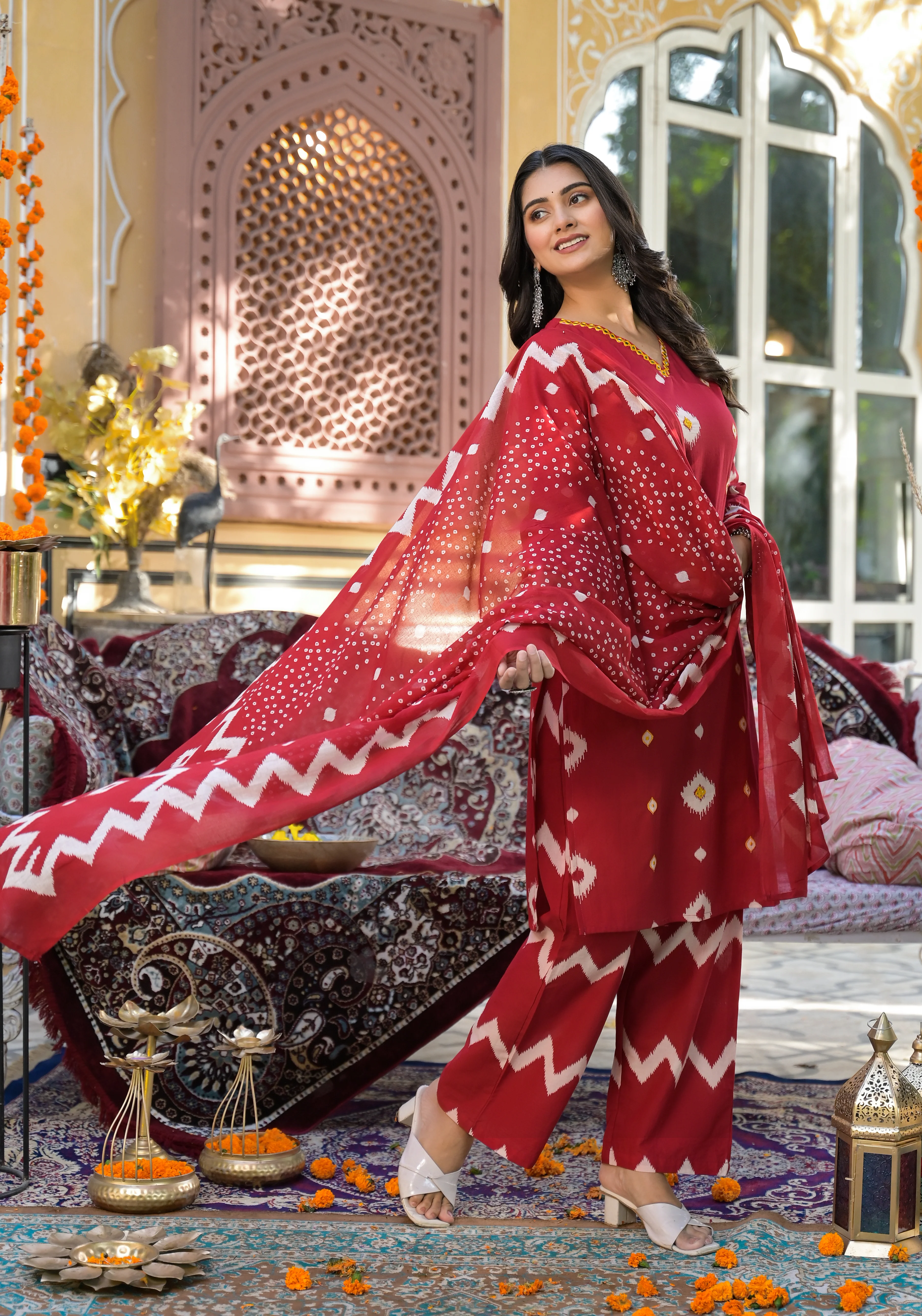 ARANYA VERMILLLION IKAT PRINT COTTON SUIT SET - Image 6