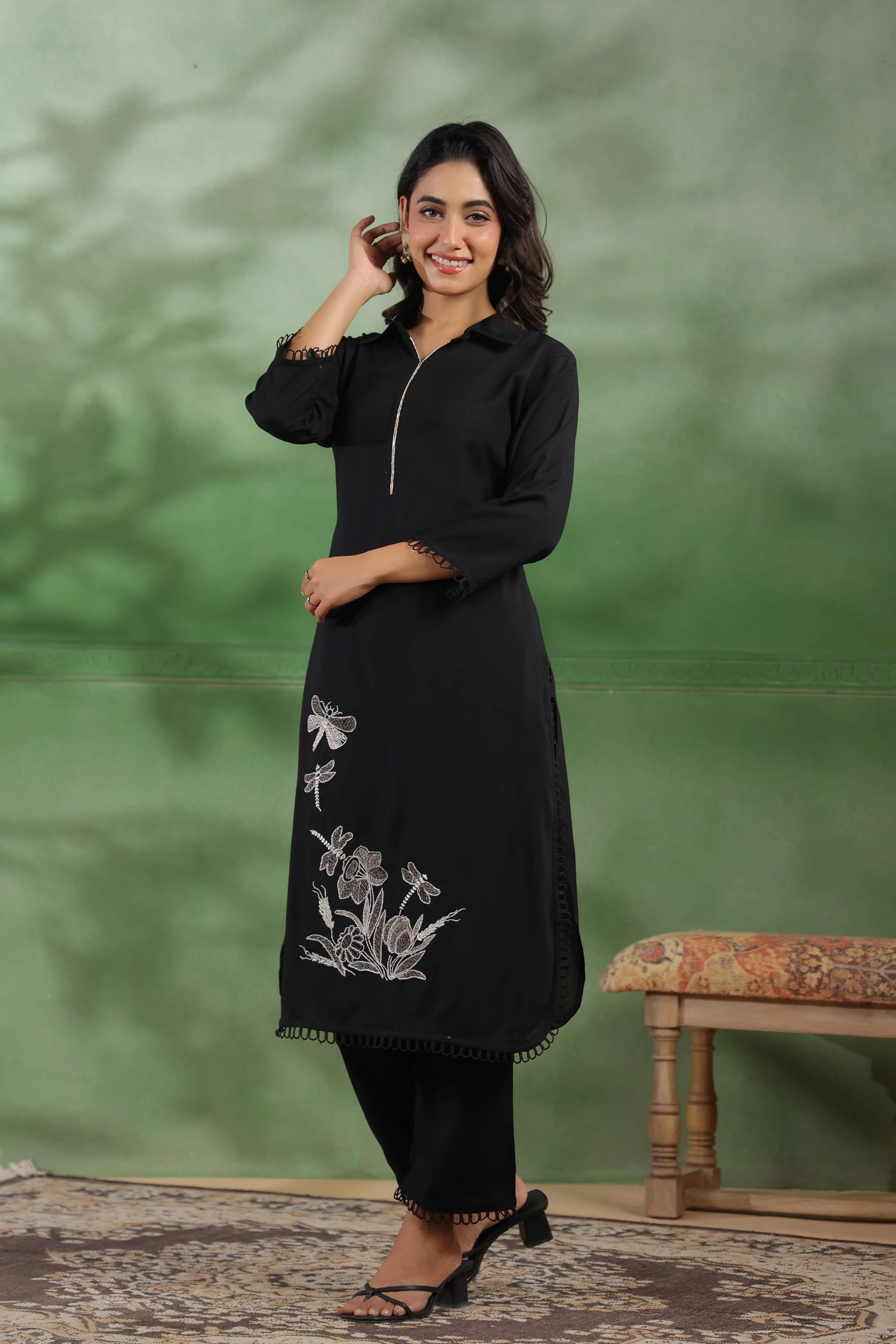 Mihira Jade Embroidery Kurta Pant Set - Image 9