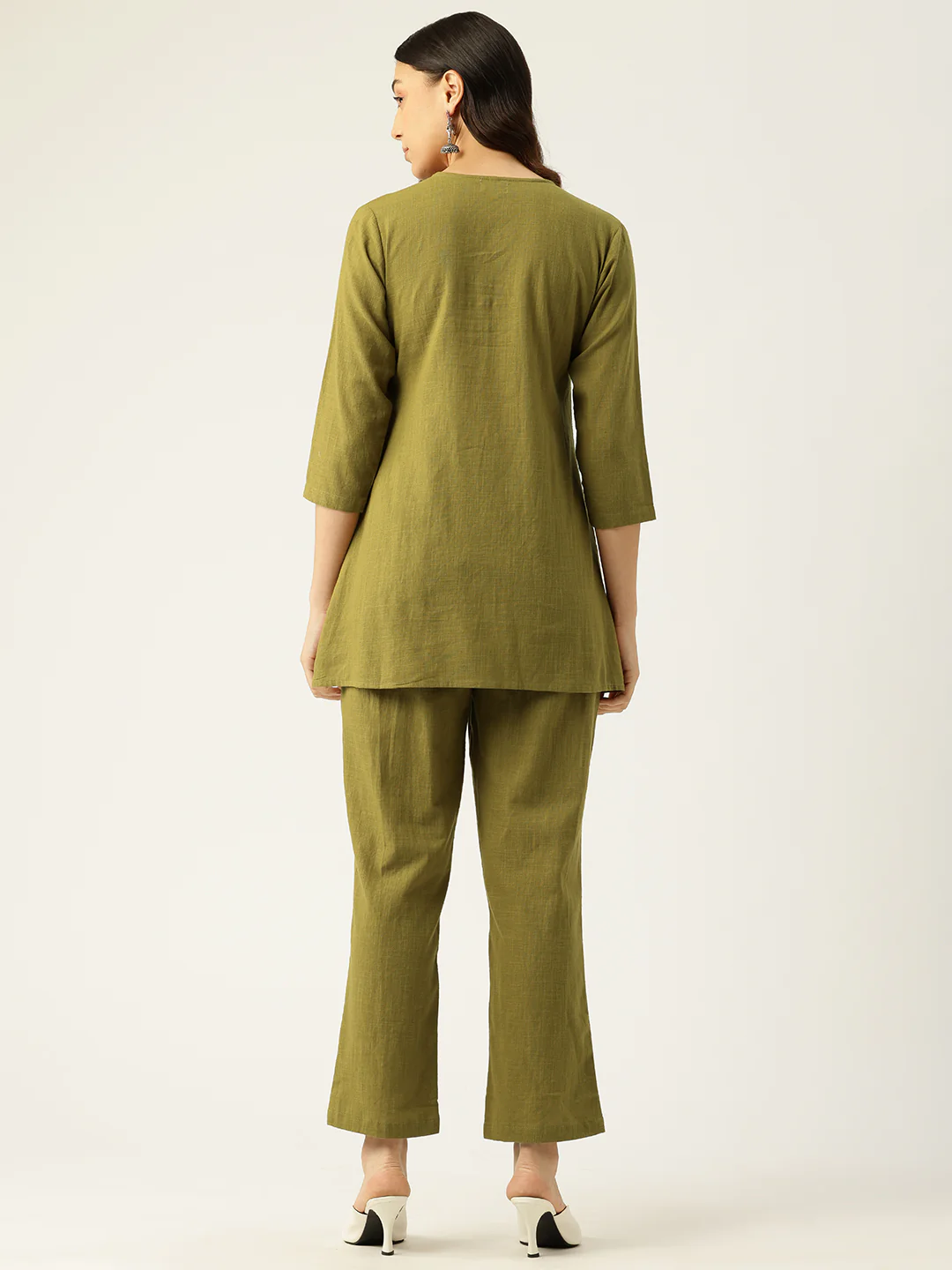 Raya Olive Cotton Embroidered Co-ord Set - Image 13